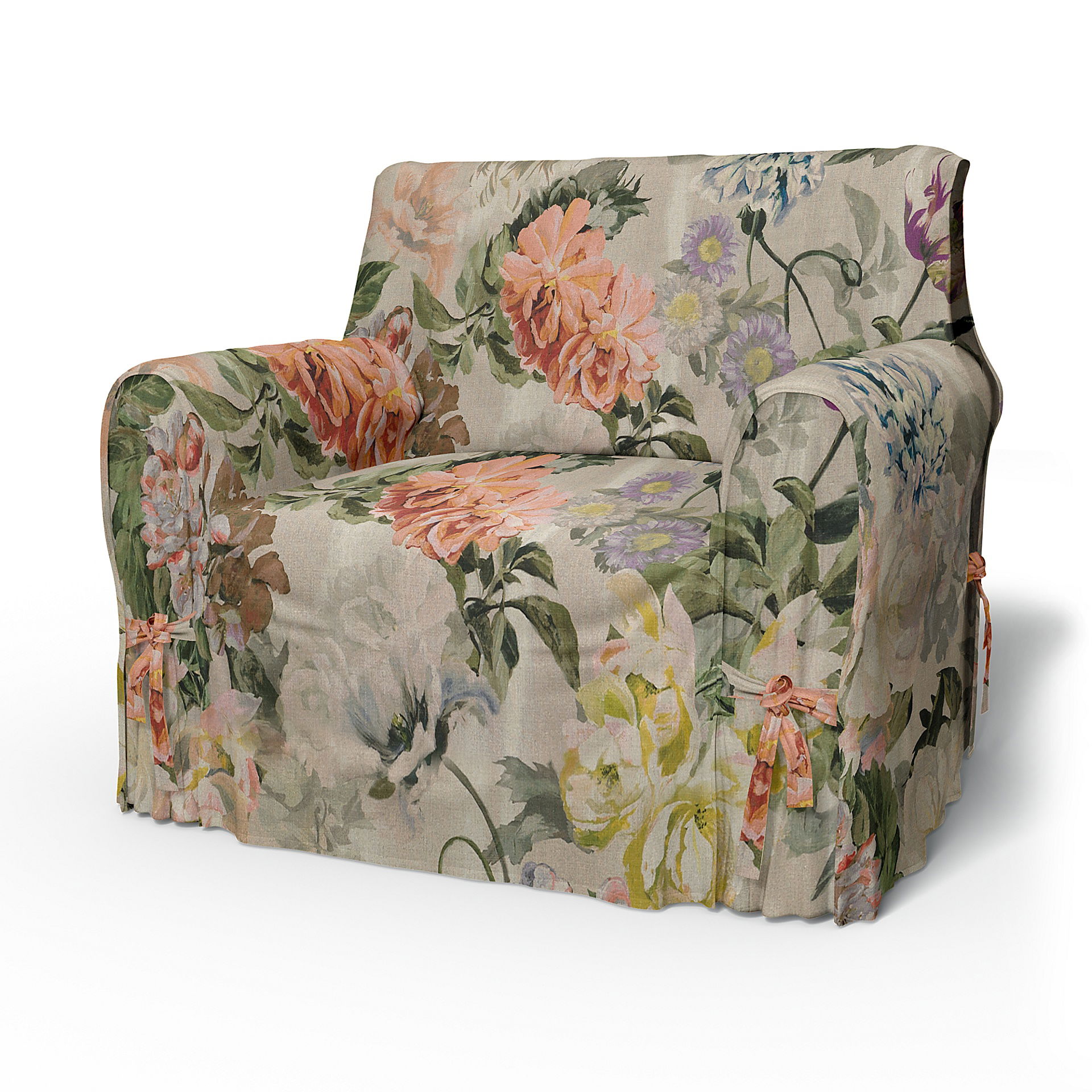 IKEA - Fåtöljöverdrag multi fit liten modell, Delft Flower - Tuberose, Linne - Bemz