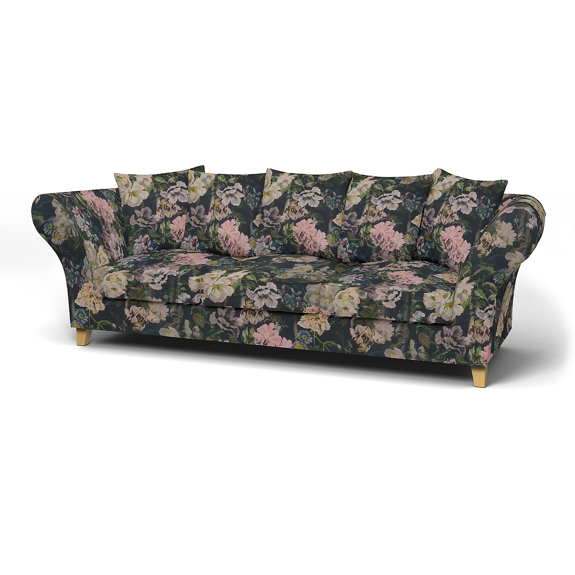 IKEA - Backa 3.5 Seater Sofa Cover, Delft Flower - Graphite, Linen - Bemz