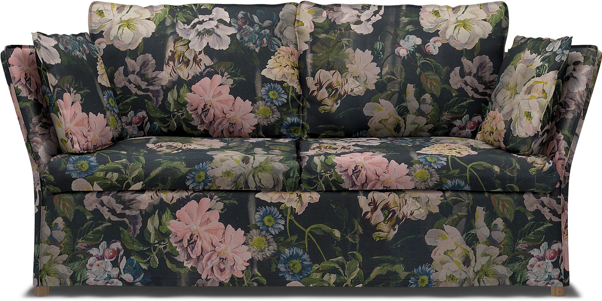 IKEA - Backsalen 2 seater sofa, Delft Flower - Graphite, Linen - Bemz