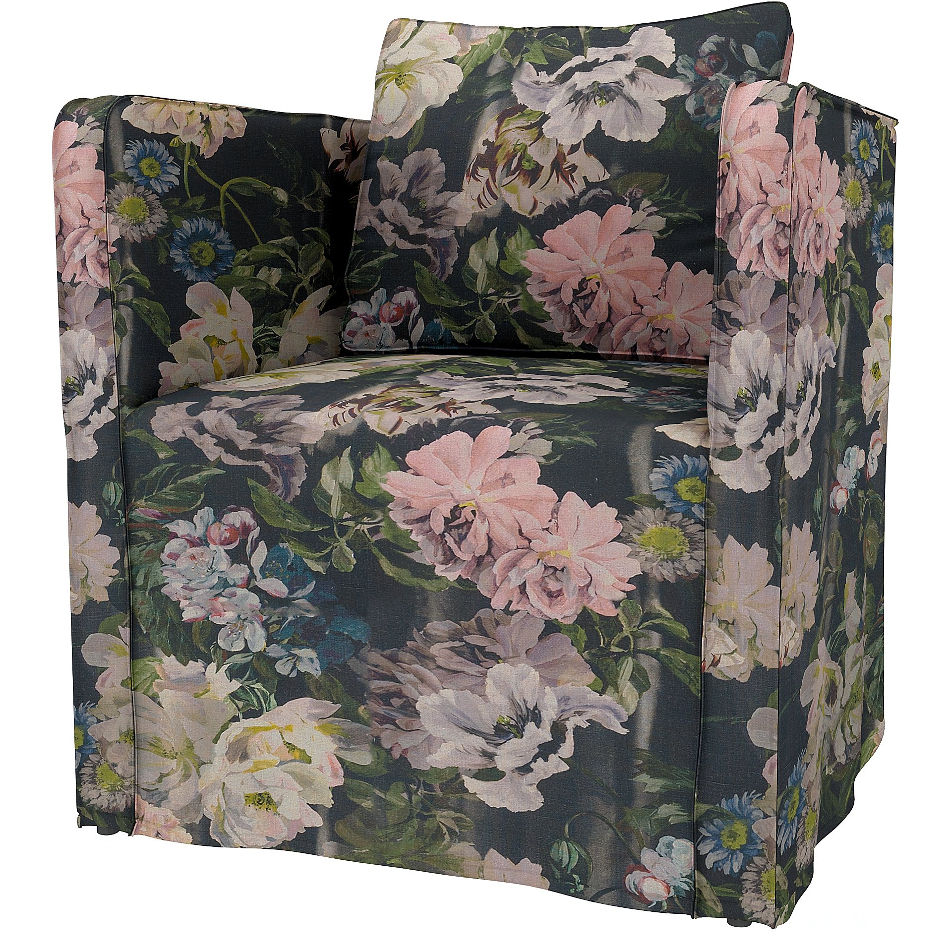 IKEA - Ekero armchair cover, Delft Flower - Graphite, Linen - Bemz