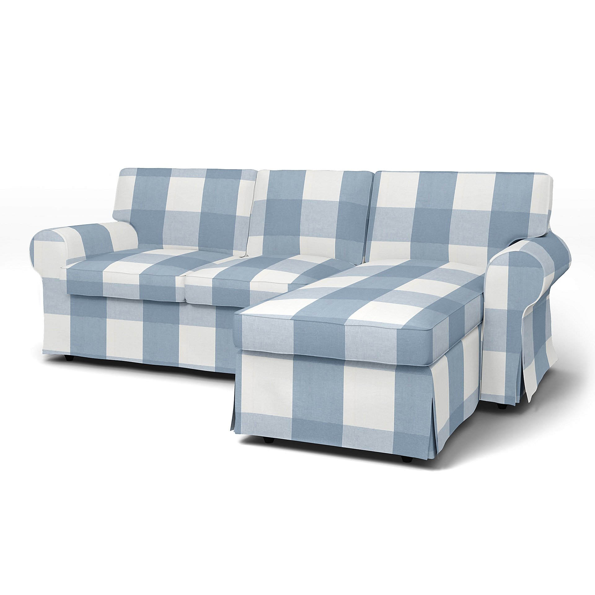 IKEA - Ektorp 3 Seater Sofa with Chaise Cover, Sky Blue, Linen - Bemz