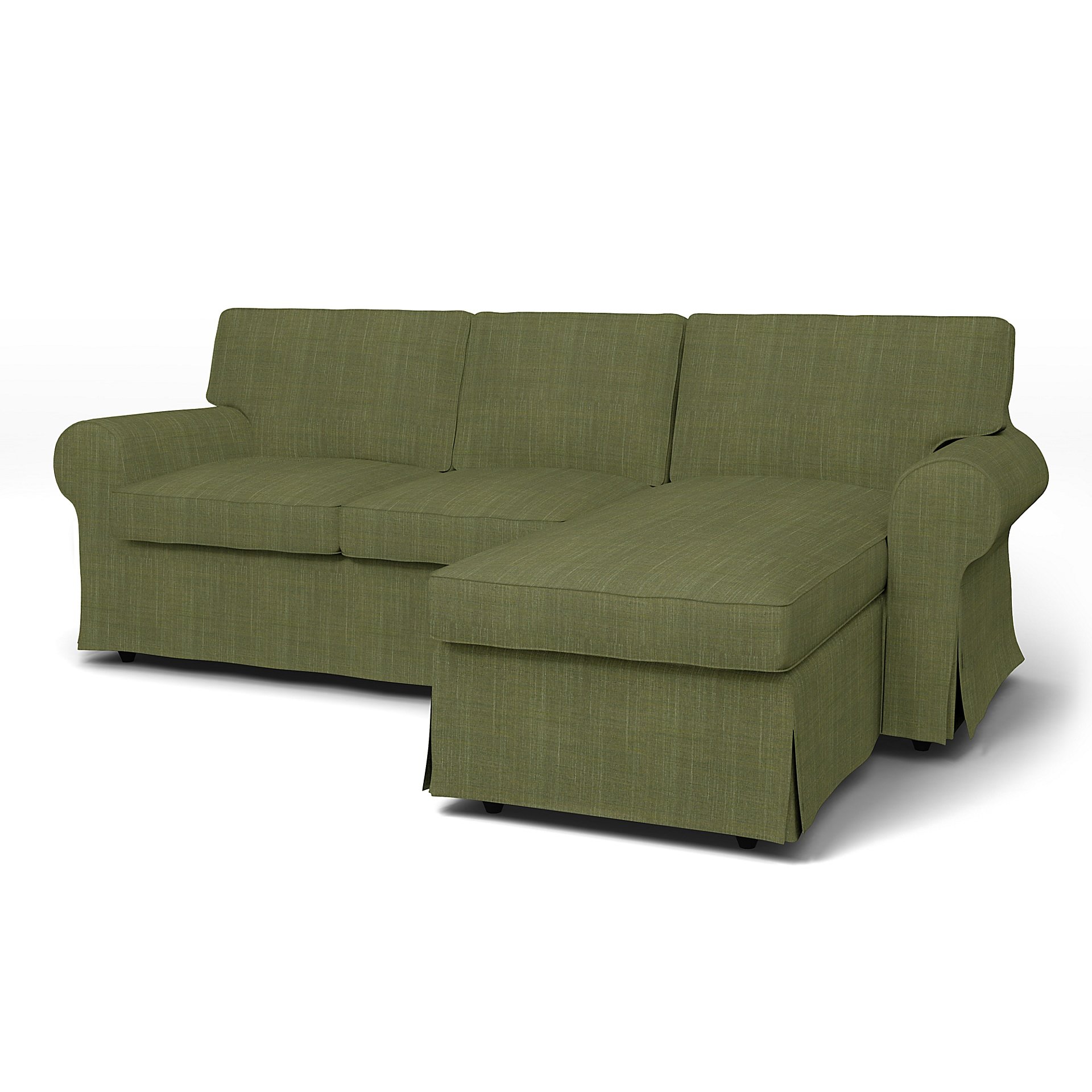 IKEA - Ektorp 3 Seater Sofa with Chaise Cover, Moss Green, Boucle & Texture - Bemz