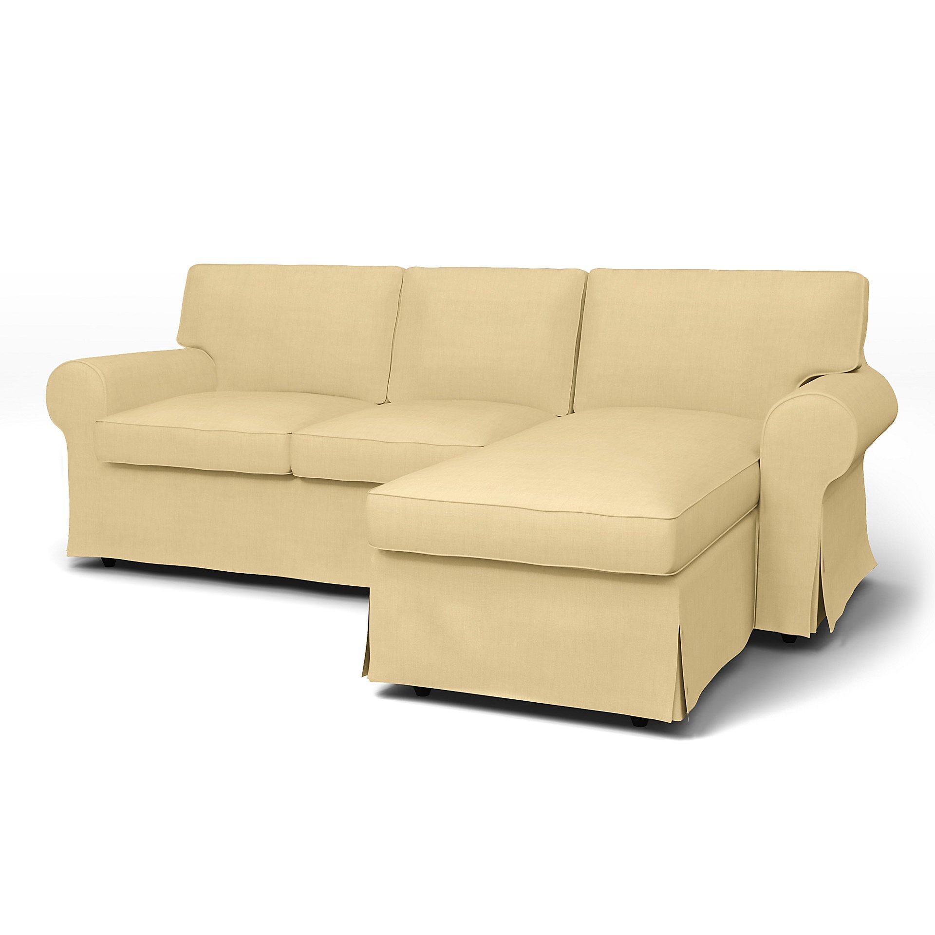 IKEA - Ektorp 3 Seater Sofa with Chaise Cover, Straw Yellow, Linen - Bemz
