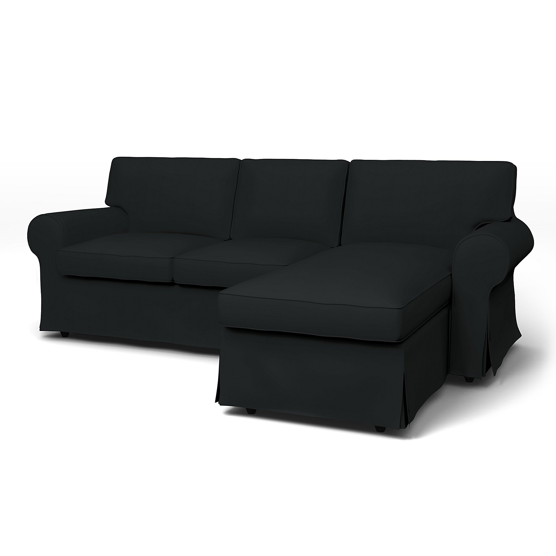 IKEA - Ektorp 3 Seater Sofa with Chaise Cover, Jet Black, Cotton - Bemz