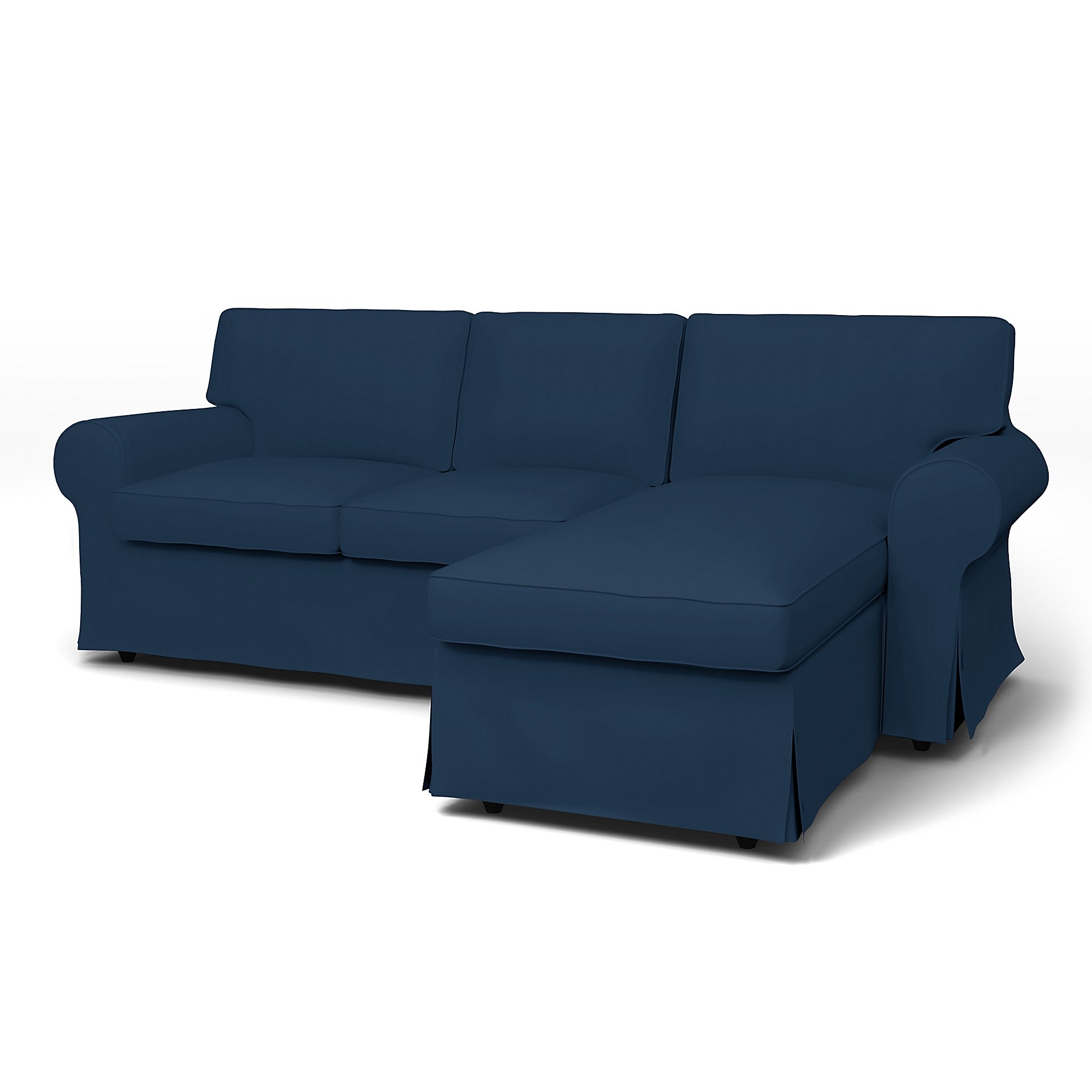 IKEA - Ektorp 3 Seater Sofa with Chaise Cover, Deep Navy Blue, Cotton - Bemz