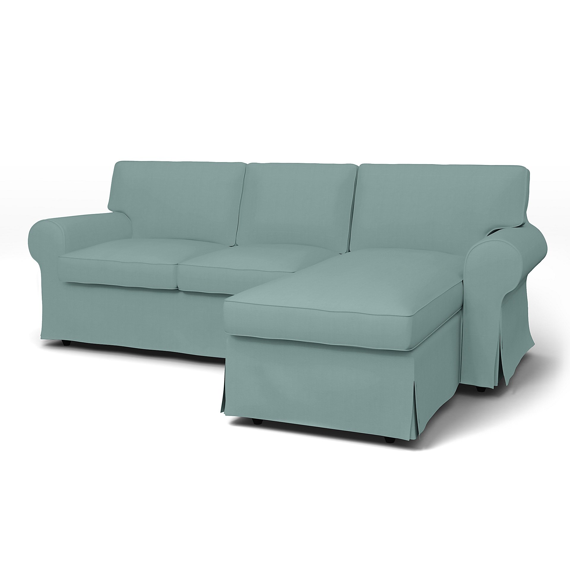 IKEA - Ektorp 3 Seater Sofa with Chaise Cover, Mineral Blue, Cotton - Bemz