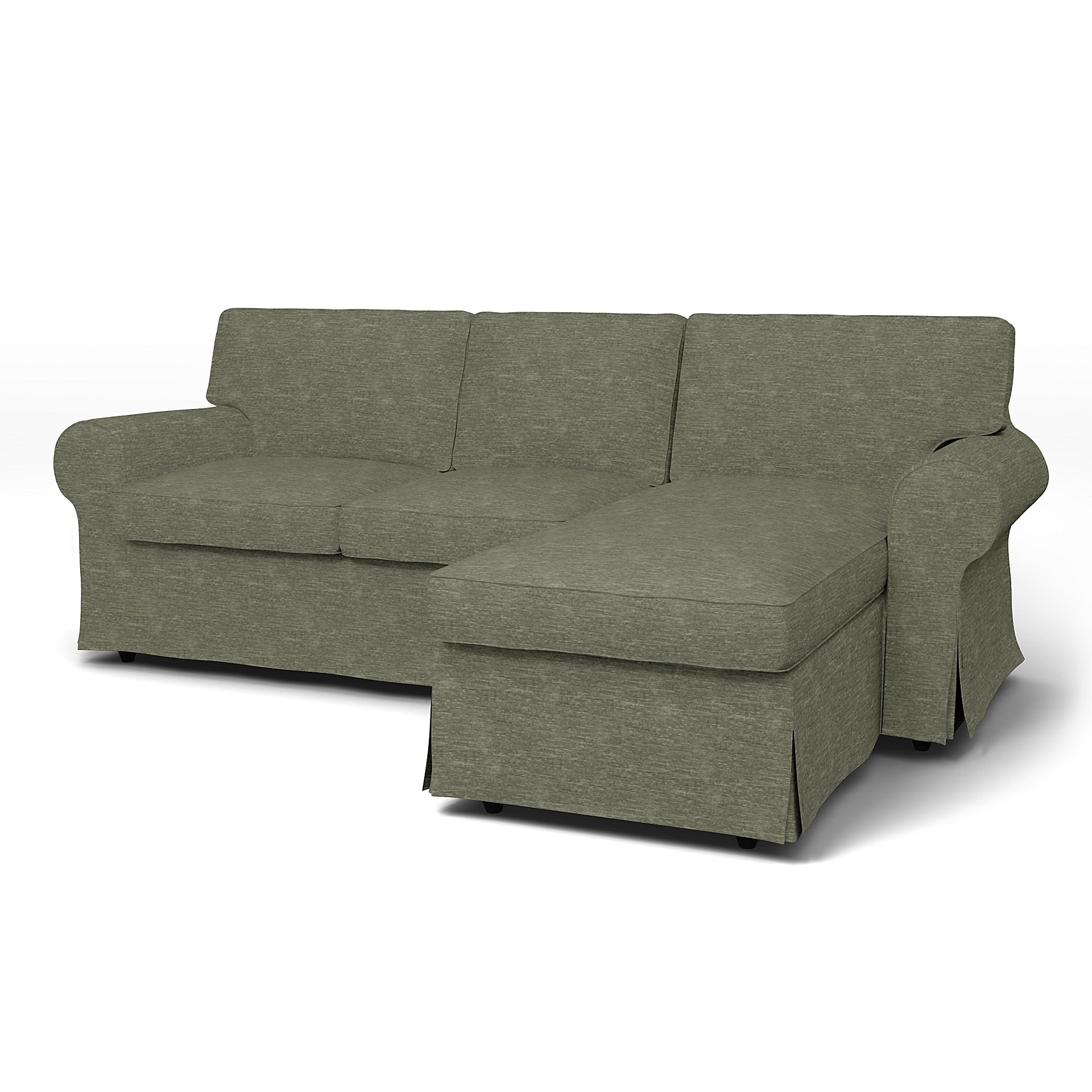 IKEA - Ektorp 3 Seater Sofa with Chaise Cover, Green Grey, Velvet - Bemz