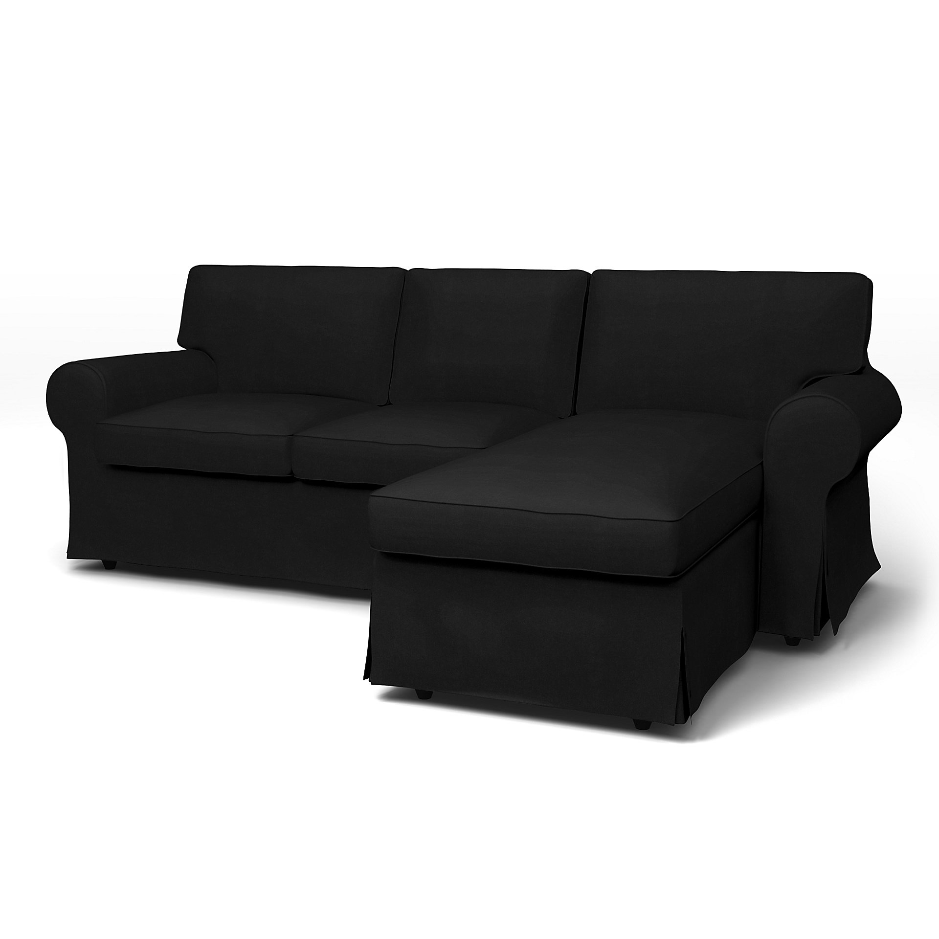 IKEA - Ektorp 3 Seater Sofa with Chaise Cover, Black, Velvet - Bemz