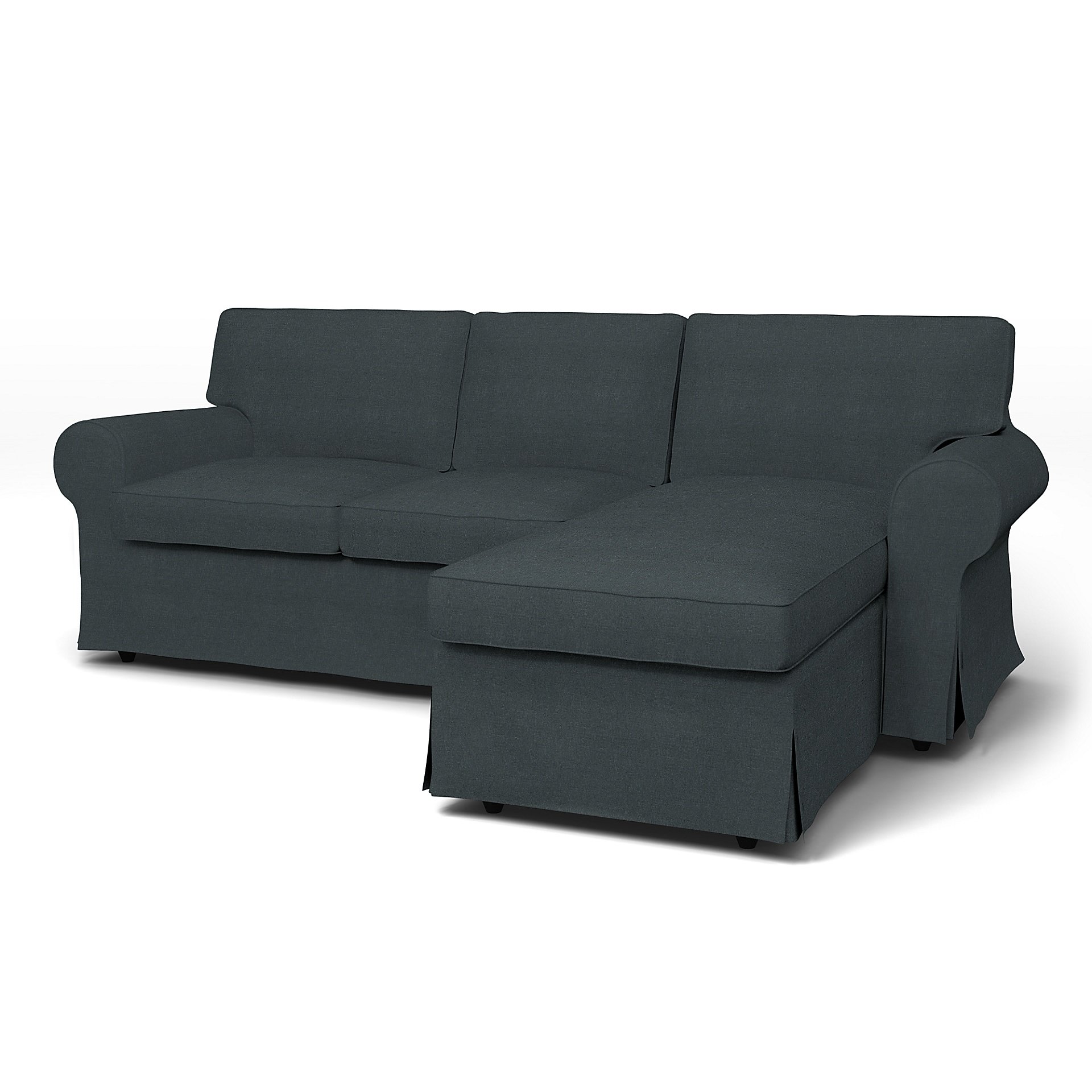 IKEA - Ektorp 3 Seater Sofa with Chaise Cover, Graphite Grey, Linen - Bemz