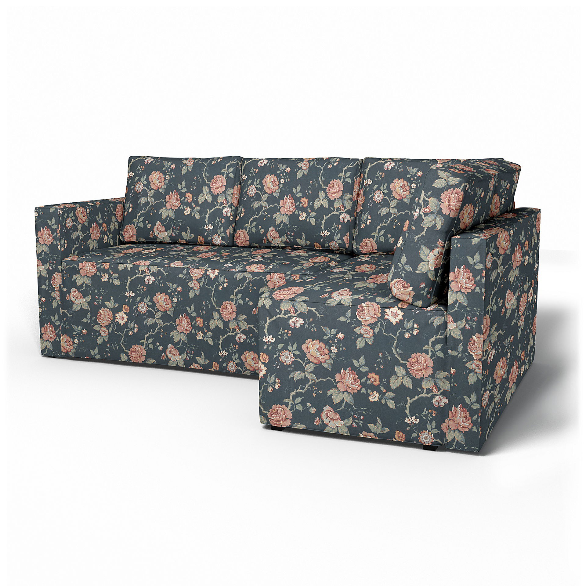 IKEA - Fågelbo Sofa Bed with Right Chaise Cover, Rosenträd Dark, BEMZ x BORÅSTAPETER COLLECTION - Bemz