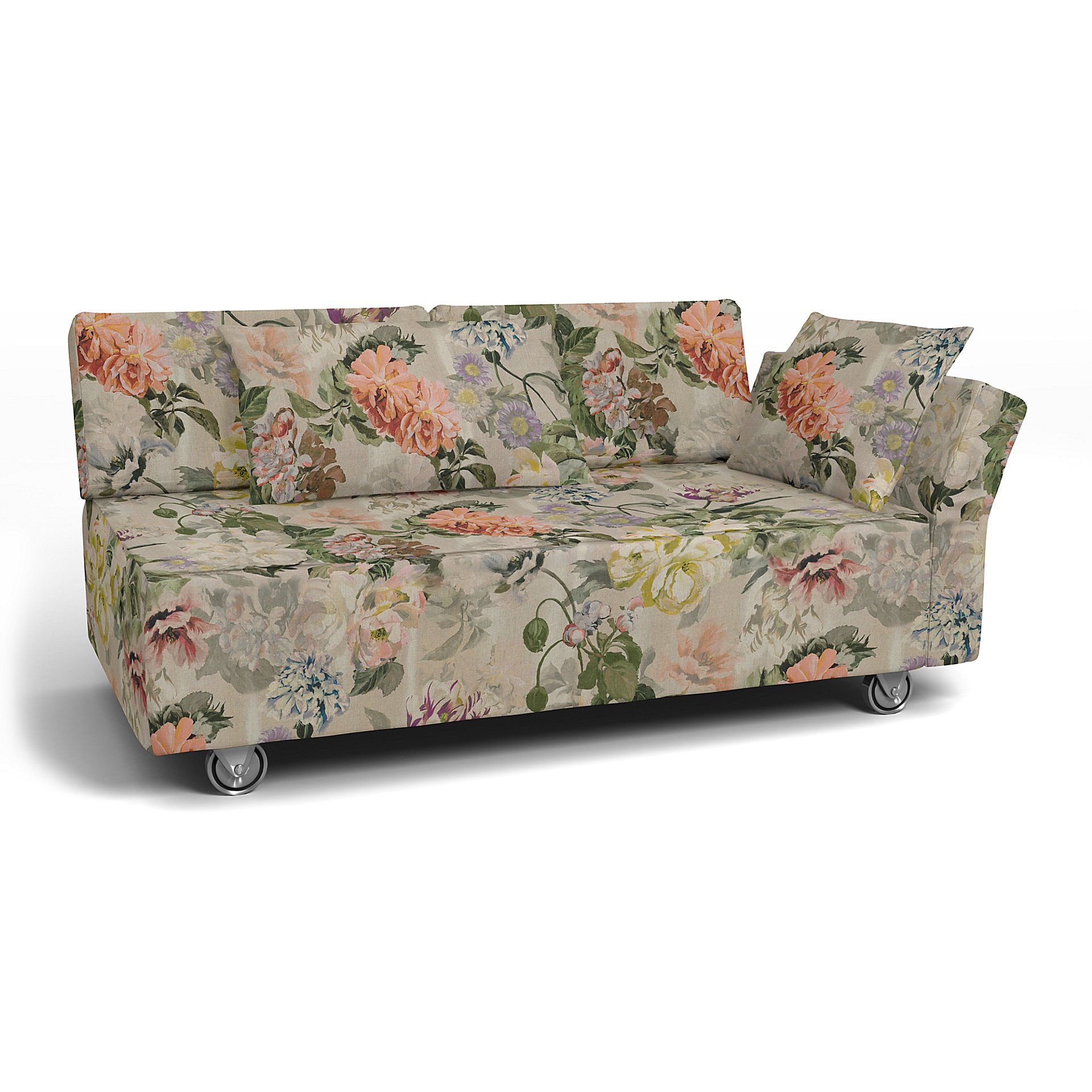 IKEA - Falsterbo 2 Seat Sofa with Right Arm Cover, Delft Flower - Tuberose, Linen - Bemz