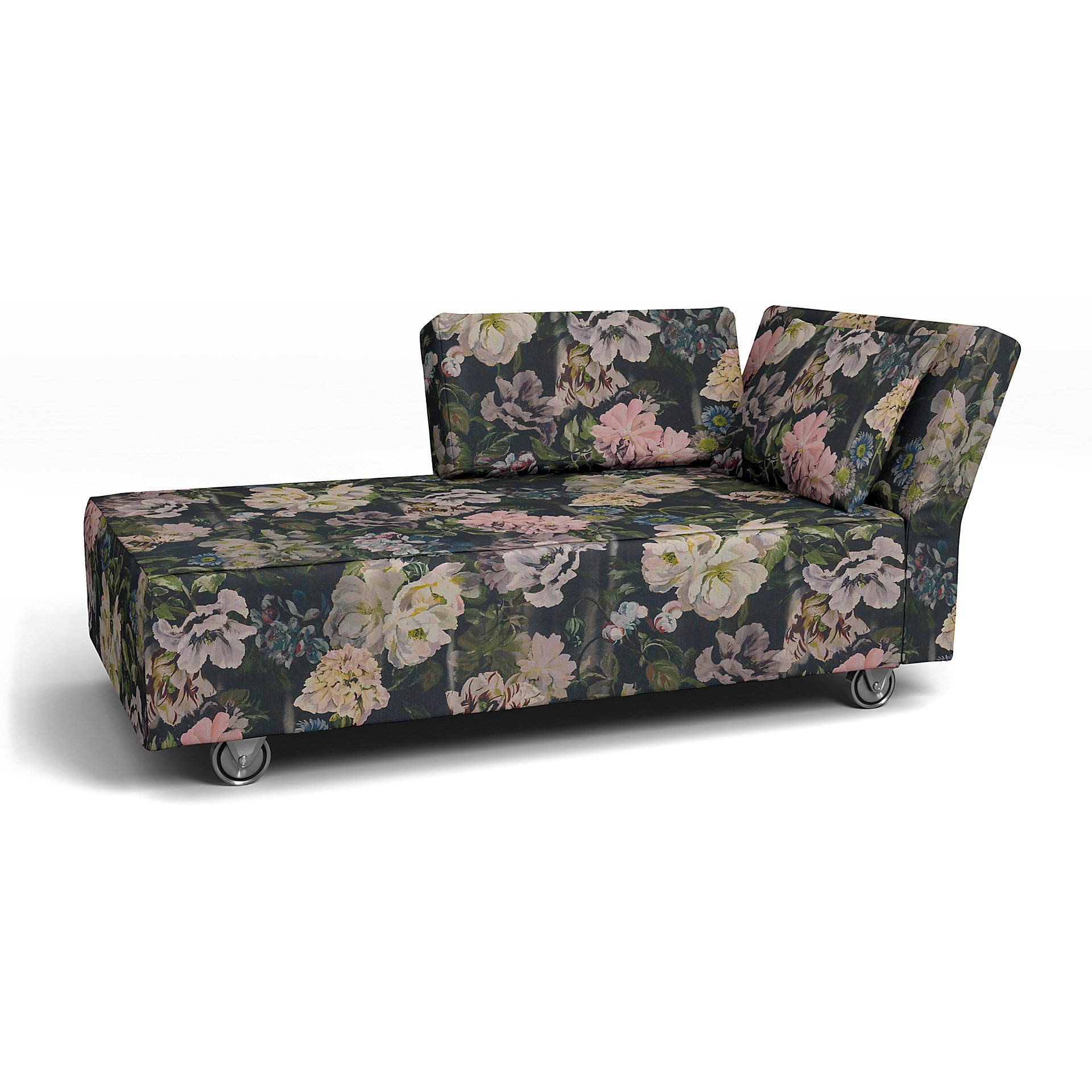 IKEA - Falsterbo Chaise with Right Armrest Cover, Delft Flower - Graphite, Linen - Bemz