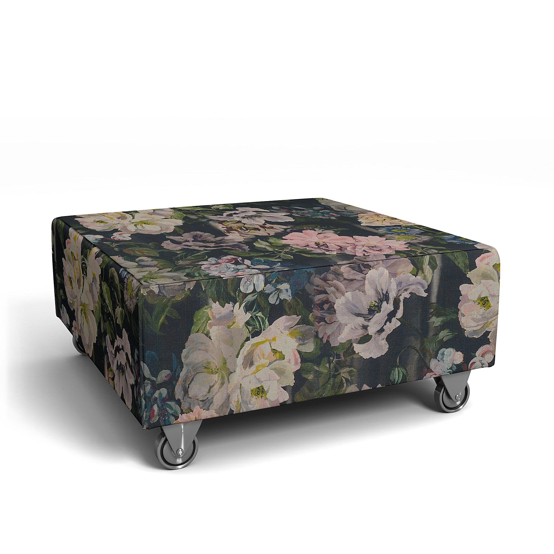 IKEA - Falsterbo Footstool Cover, Delft Flower - Graphite, Linen - Bemz