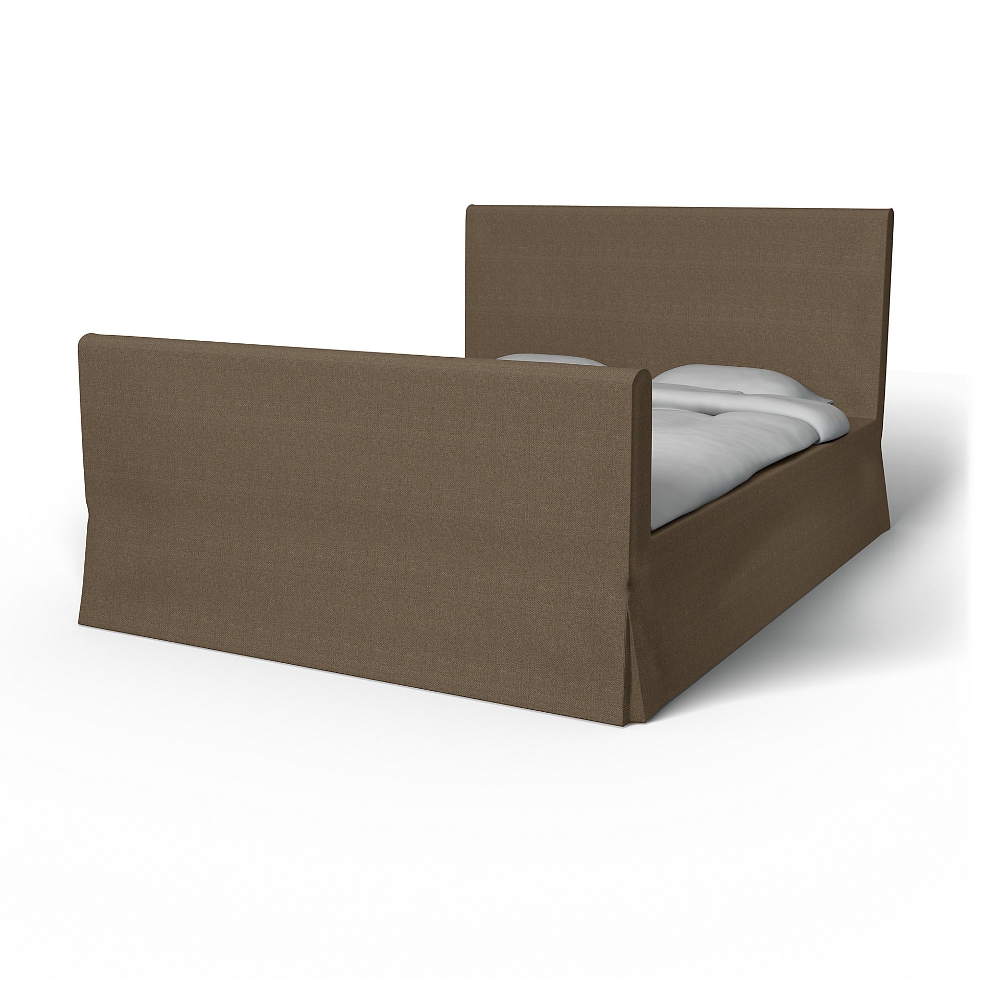 IKEA - Floro Bed Frame Cover, Dark Taupe, Boucle & Texture - Bemz