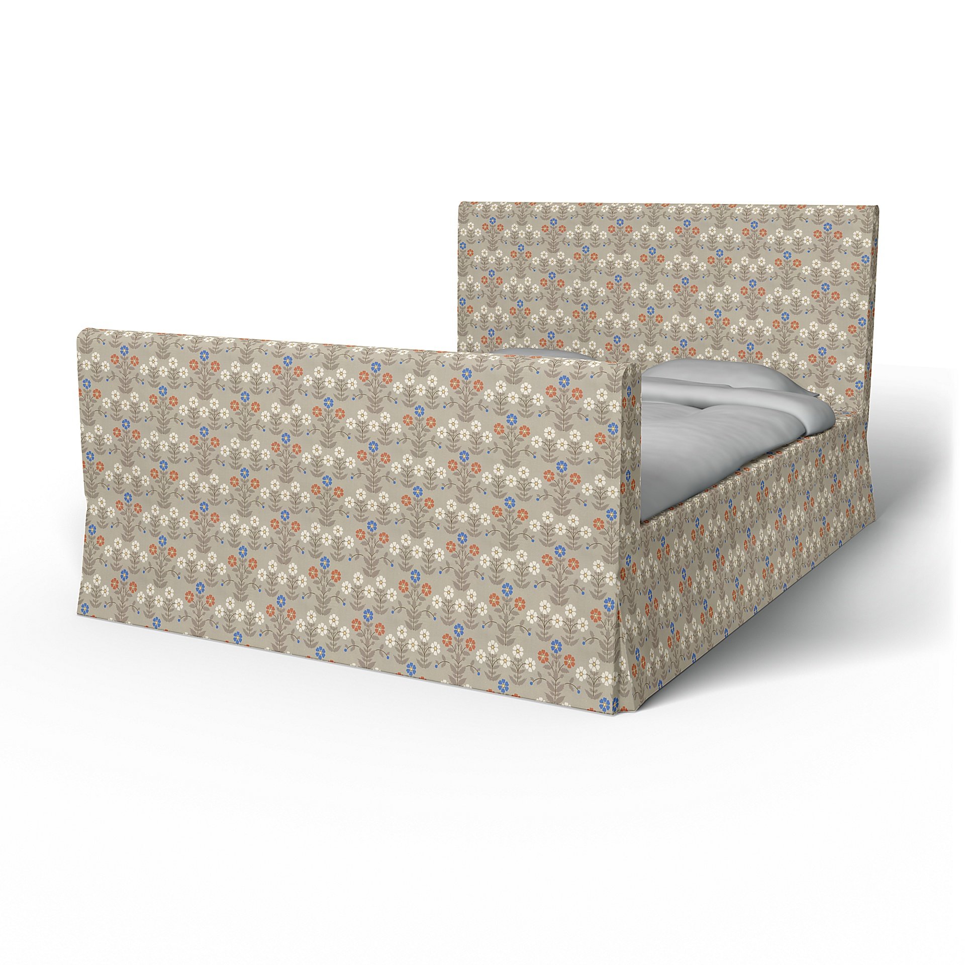 IKEA - Floro Bed Frame Cover, Sippor Blue/Orange, BEMZ x BORASTAPETER COLLECTION - Bemz