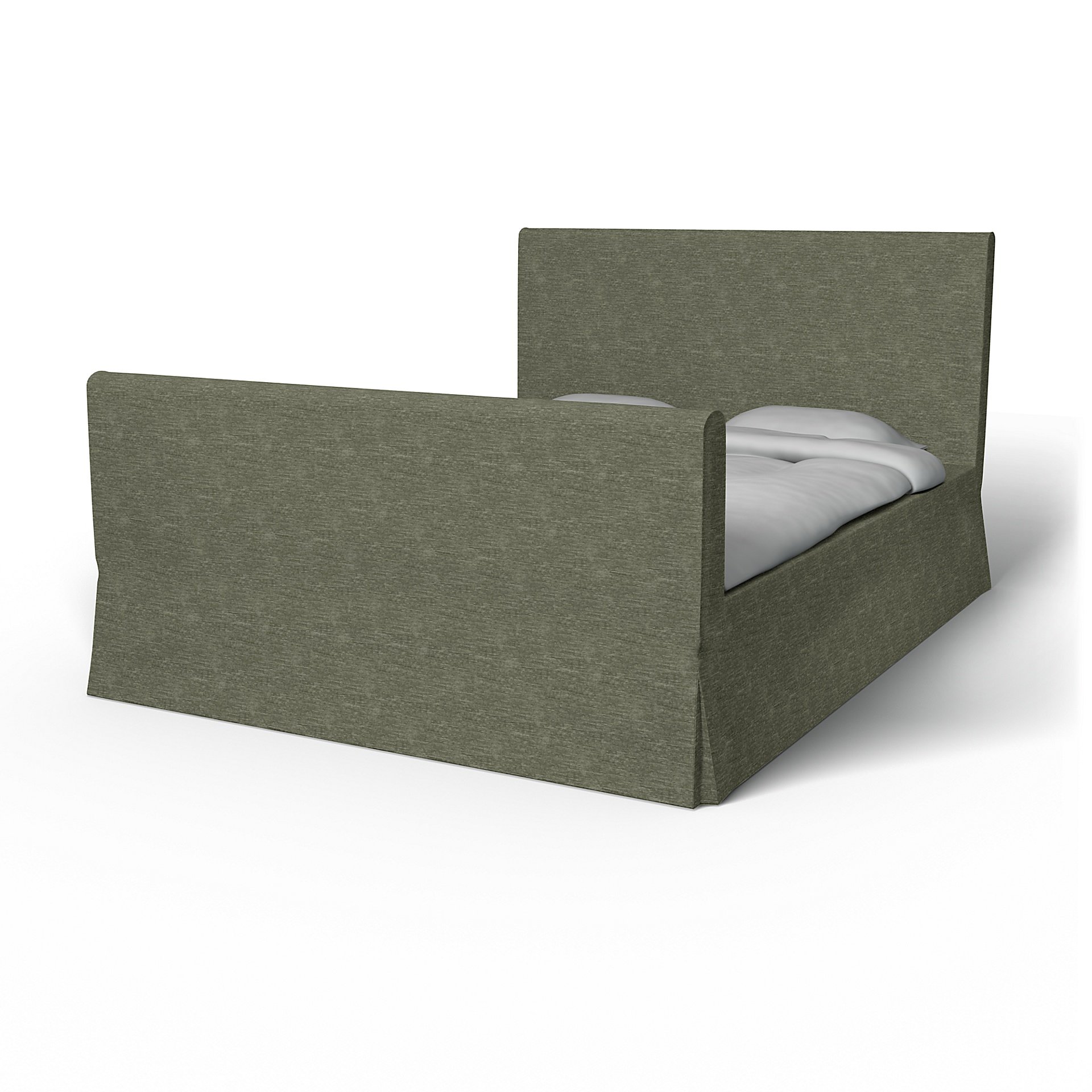 IKEA - Floro Bed Frame Cover, Green Grey, Velvet - Bemz