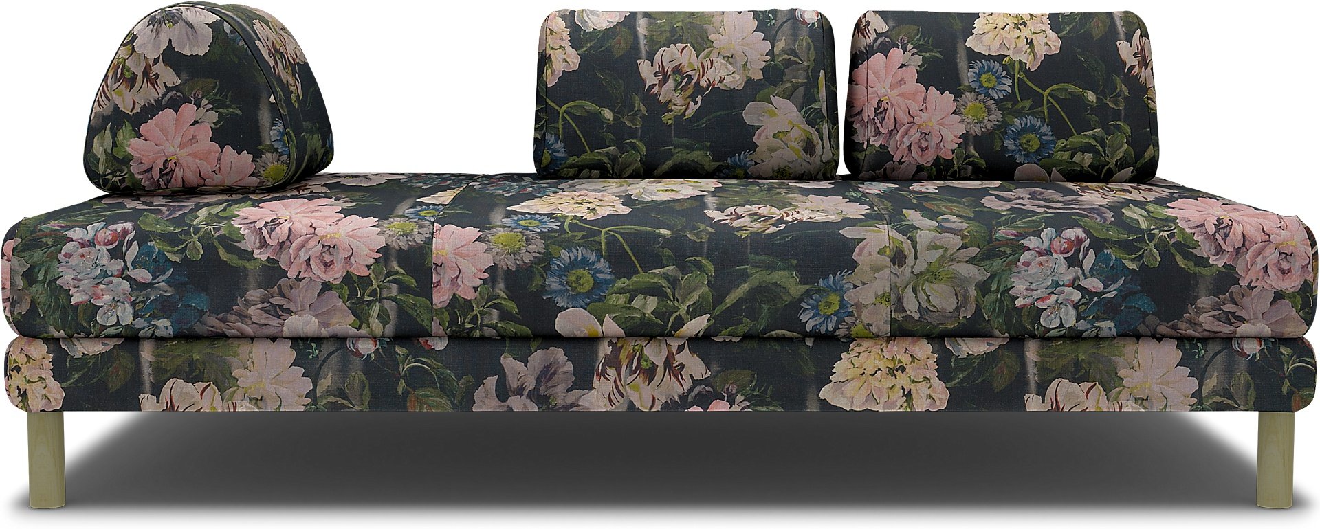 IKEA - Flottebo sofa bed cover 120 cm, Delft Flower - Graphite, Linen - Bemz