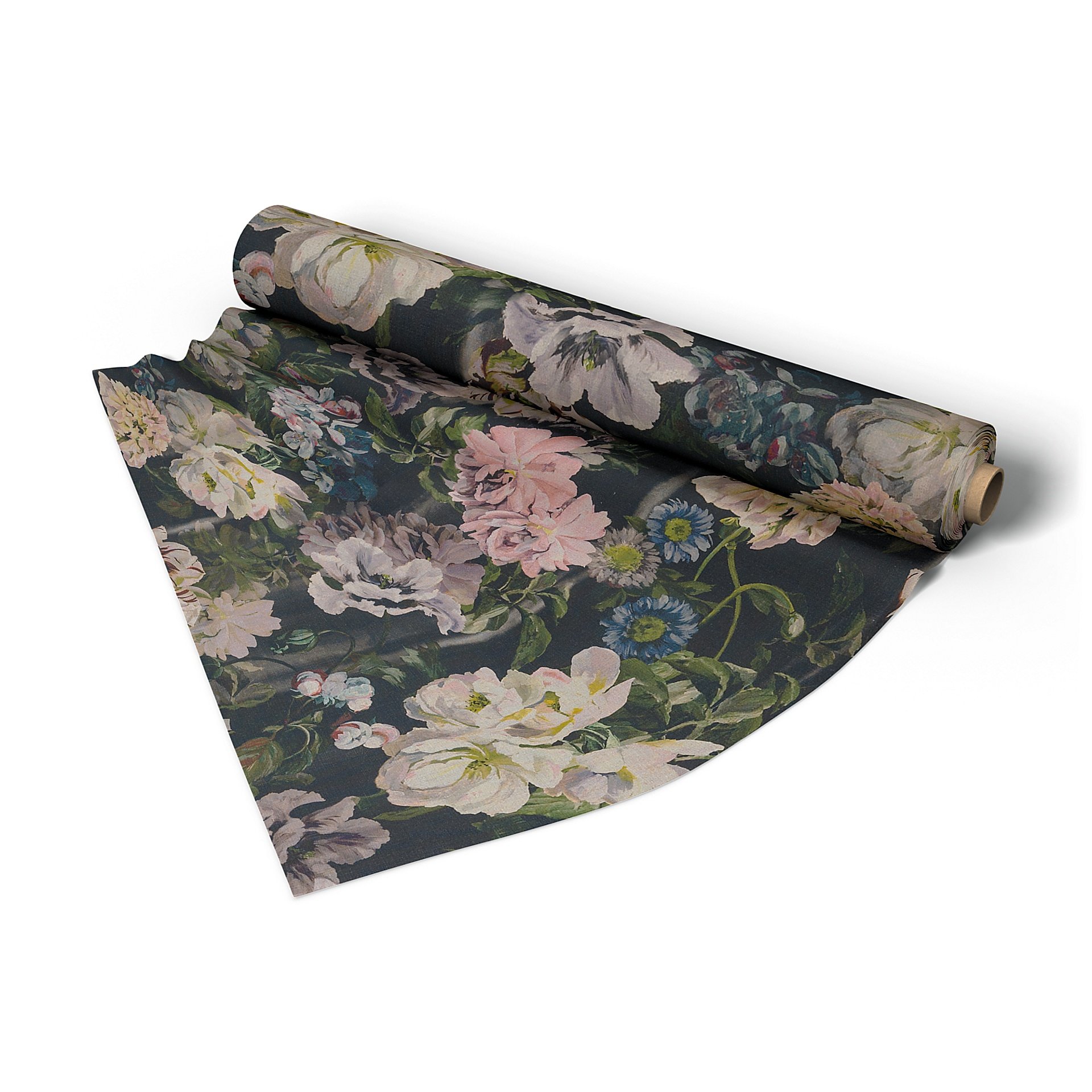 Fabric per metre, Delft Flower - Graphite, Linen - Bemz
