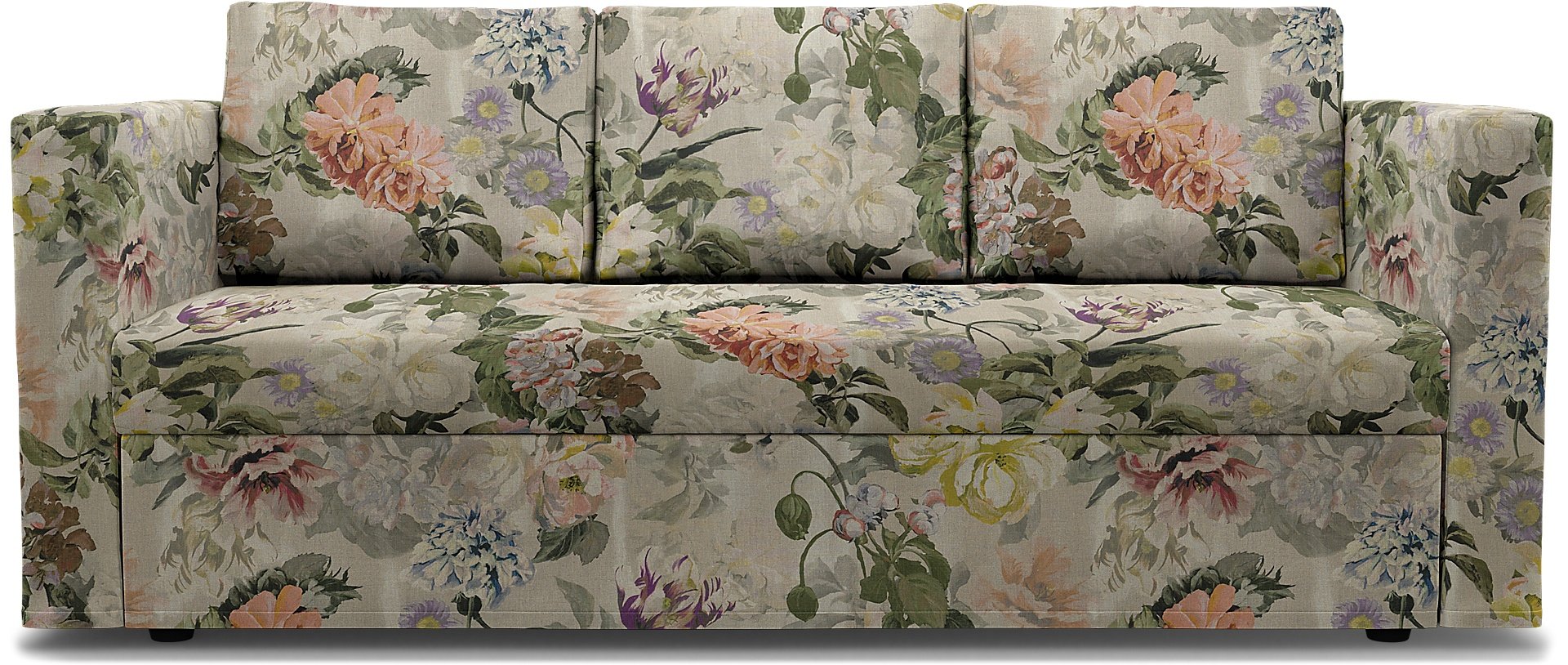 IKEA - Friheten 3 Seater Sofa Bed Cover, Delft Flower - Tuberose, Linen - Bemz