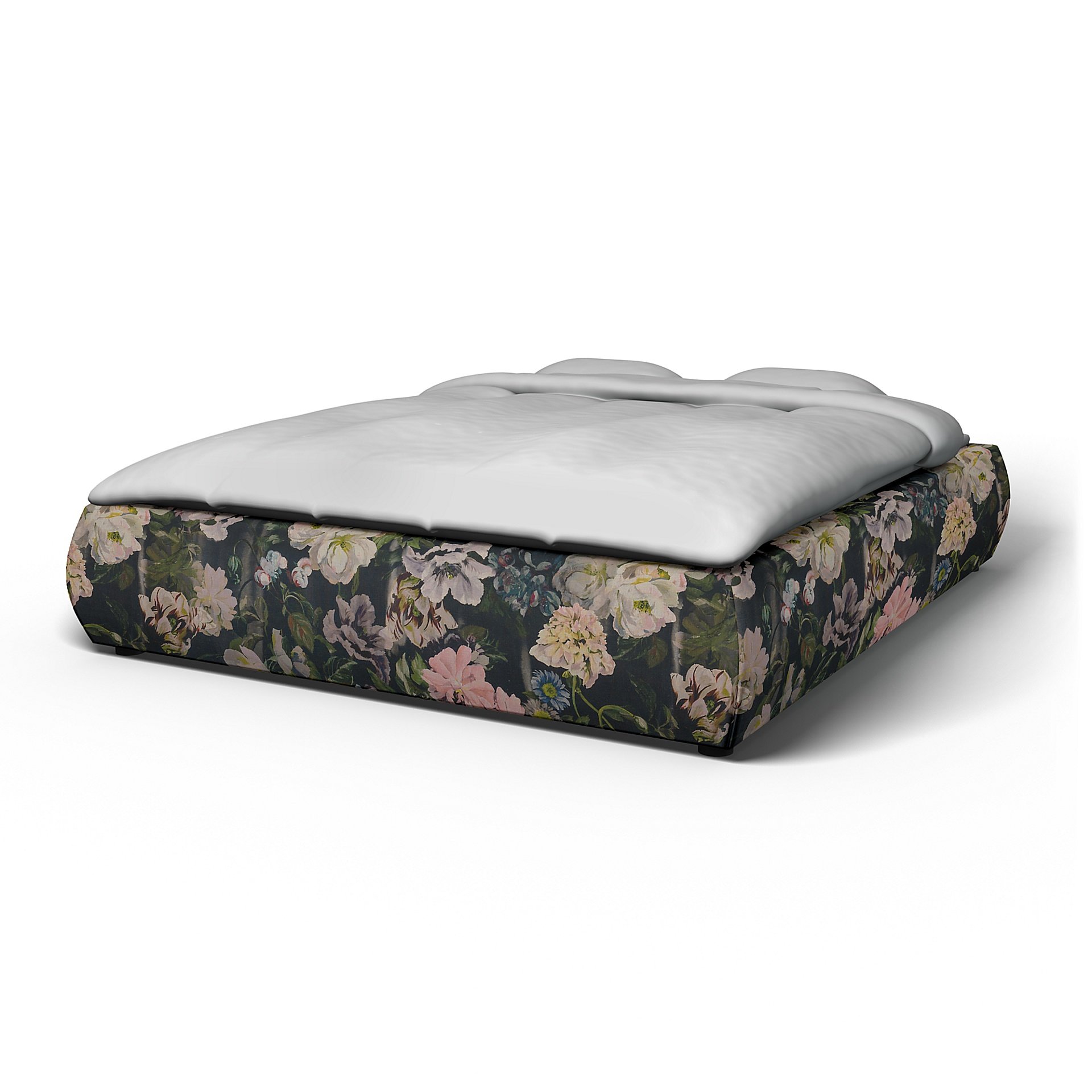 IKEA - Grimen Bed Frame Cover, Delft Flower - Graphite, Linen - Bemz