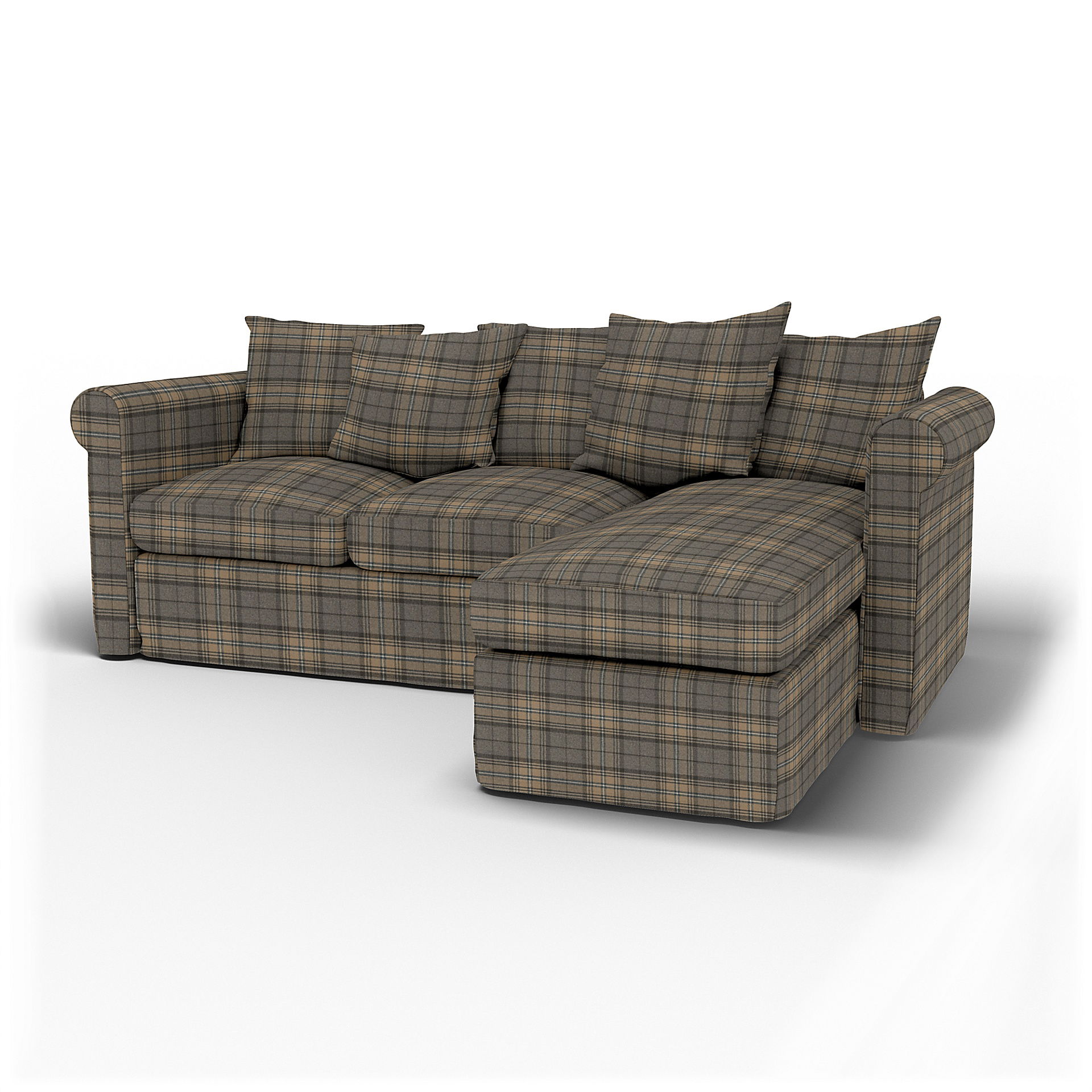 IKEA - Grönlid 3 Seater with Chaise Sofa Cover, Bark Brown, Wool - Bemz