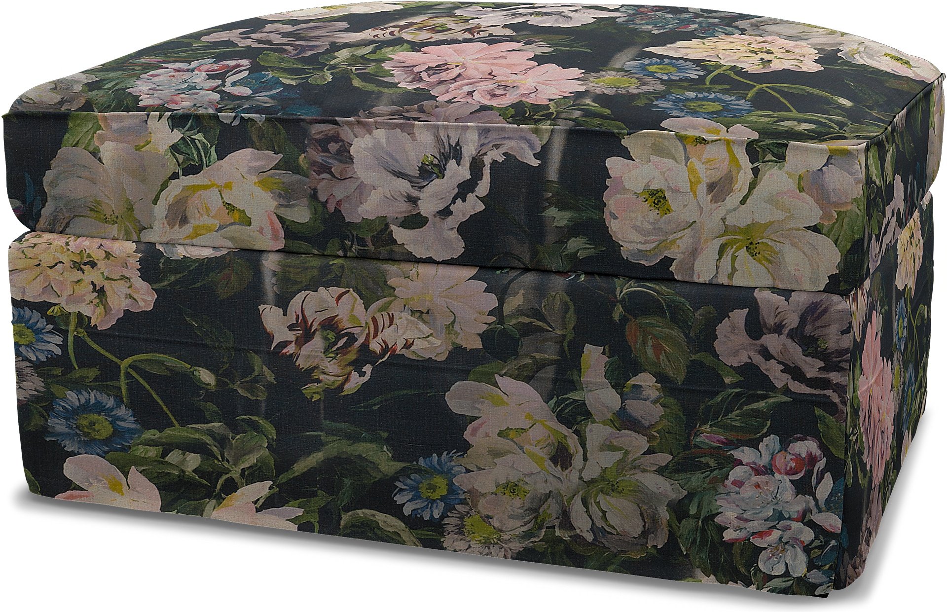 IKEA - Gronlid Footstool with Storage Cover, Delft Flower - Graphite, Linen - Bemz
