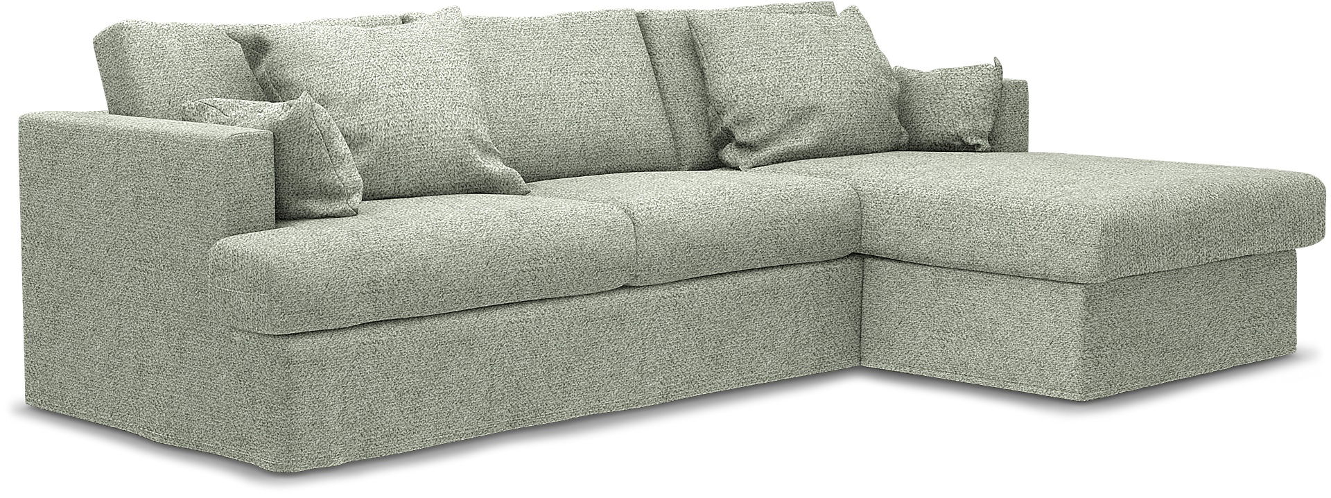 Harper 3-sitssoffa XL med schäslong höger, Pistachio, BOUCLÉ & TEXTUR - Bemz