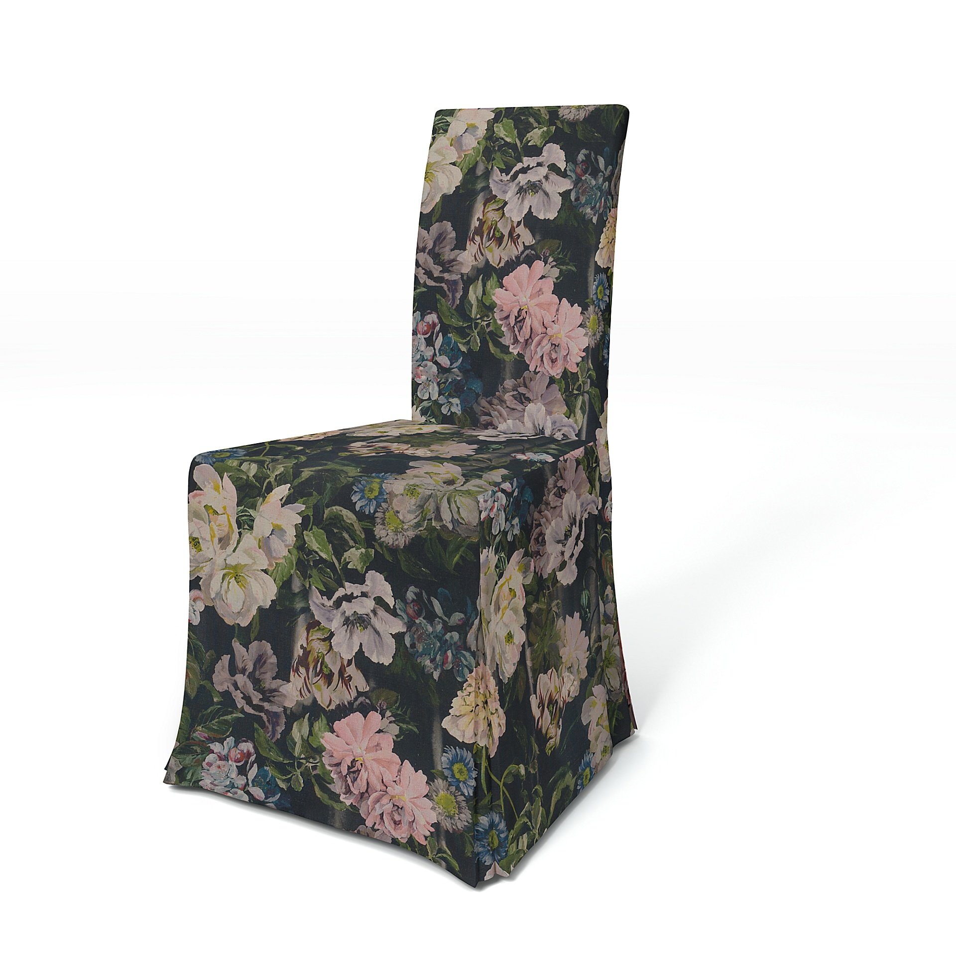 IKEA - Harry Dining Chair Cover, Delft Flower - Graphite, Linen - Bemz