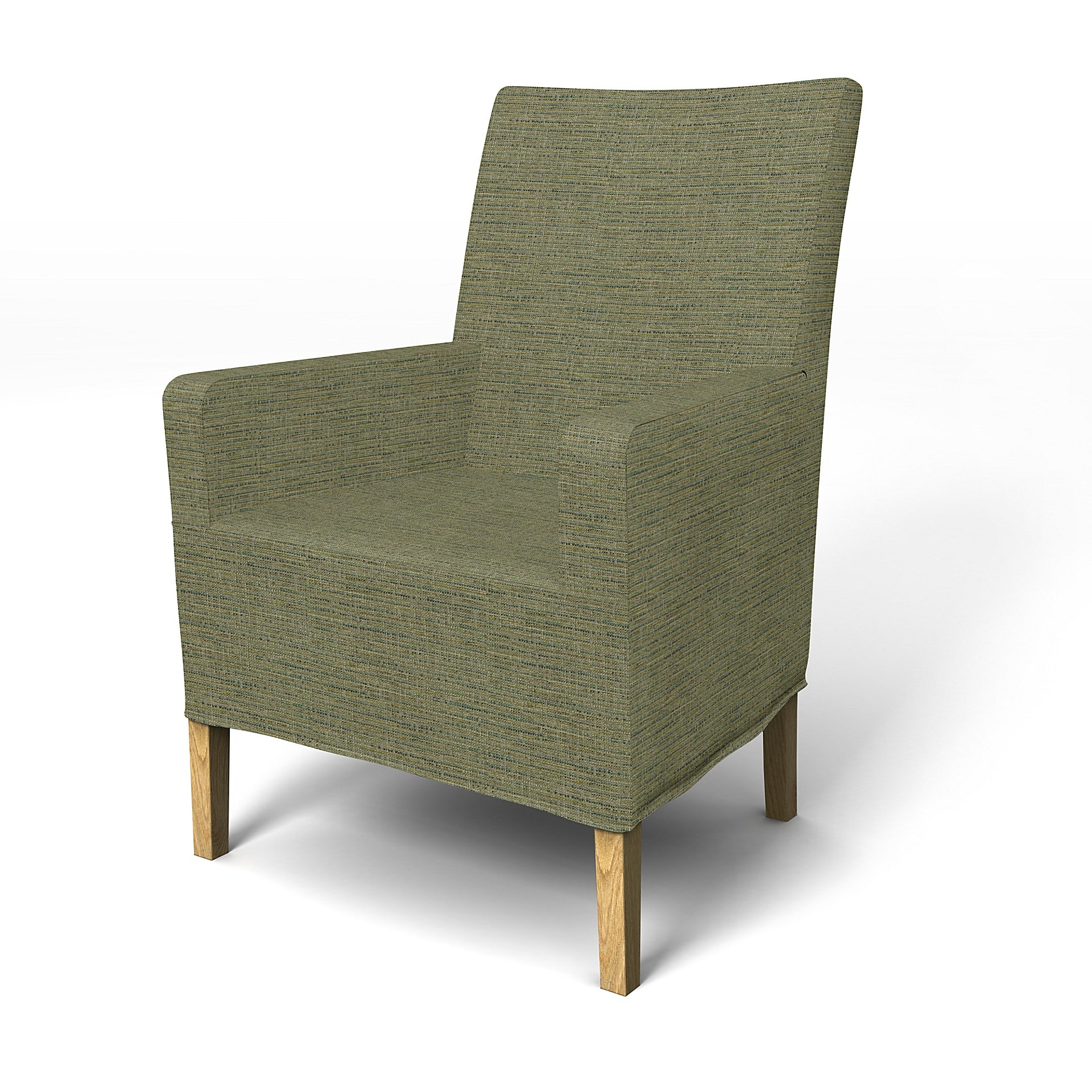 IKEA - Henriksdal, Chair cover w/ armrest, medium length skirt, Meadow Green, Boucle & Texture - Bem