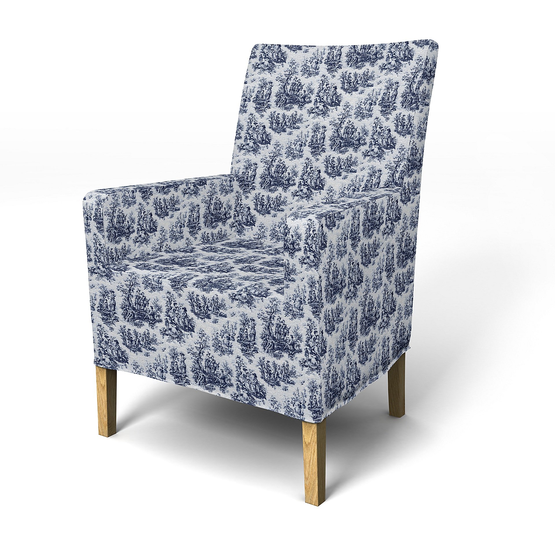IKEA - Henriksdal, Chair cover w/ armrest, medium length skirt, Dark Blue, Boucle & Texture - Bemz