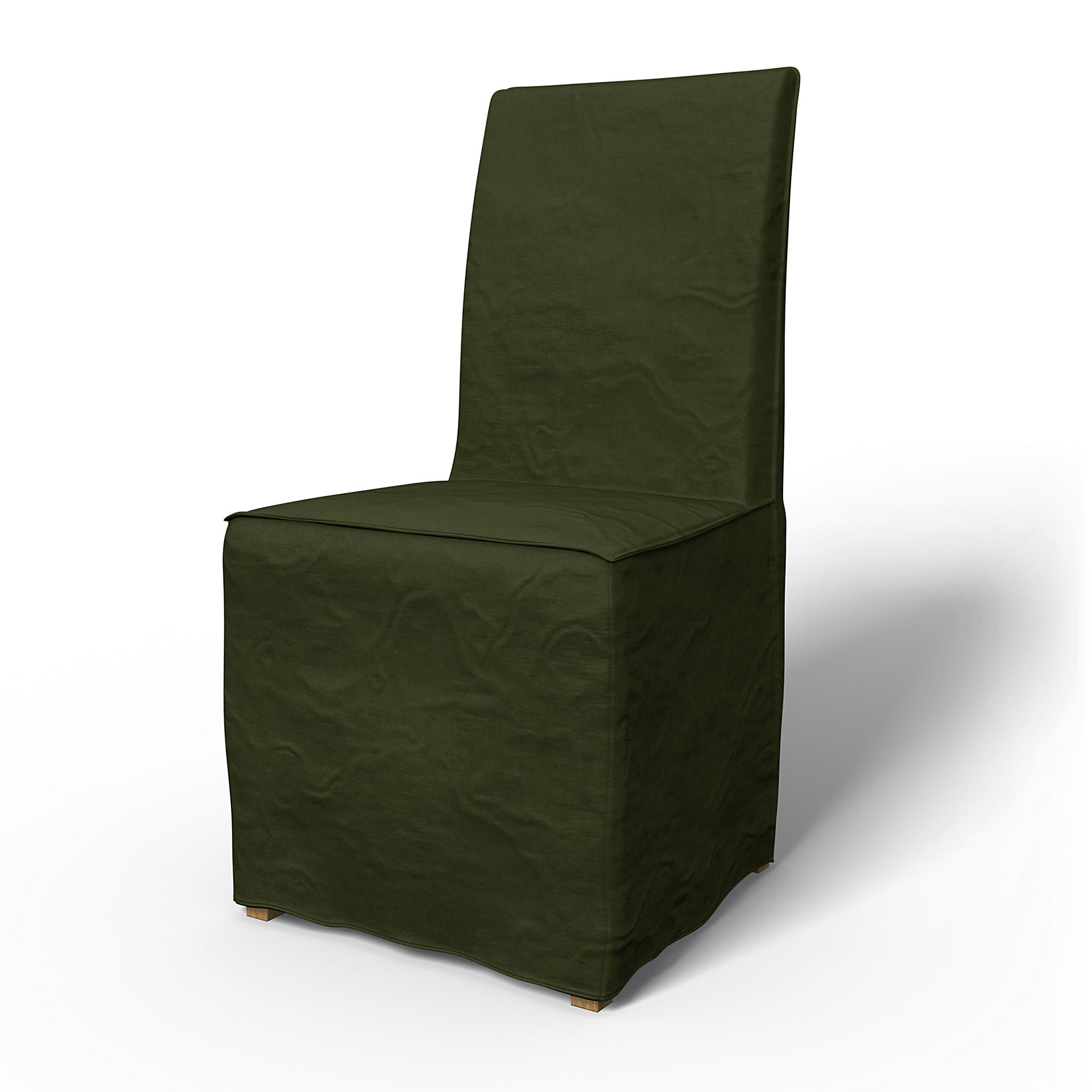 IKEA - Henriksdal Dining Chair Cover Long Skirt with French Seams (Standard model), Moss, Velvet - Bemz