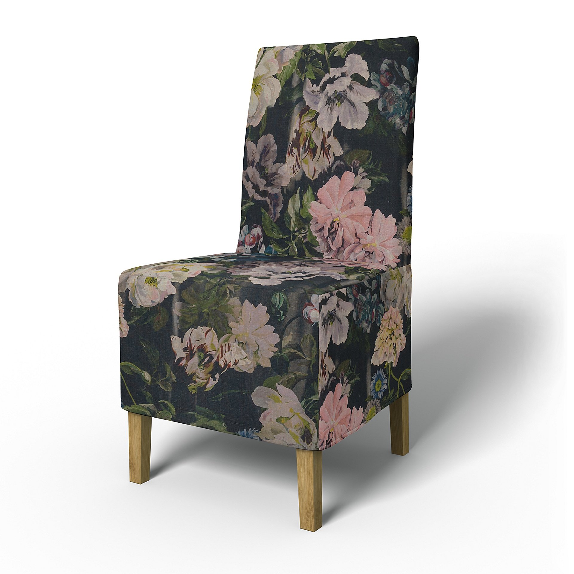 IKEA - Henriksdal Dining Chair Cover Medium skirt (Standard model), Delft Flower - Graphite, Linen -
