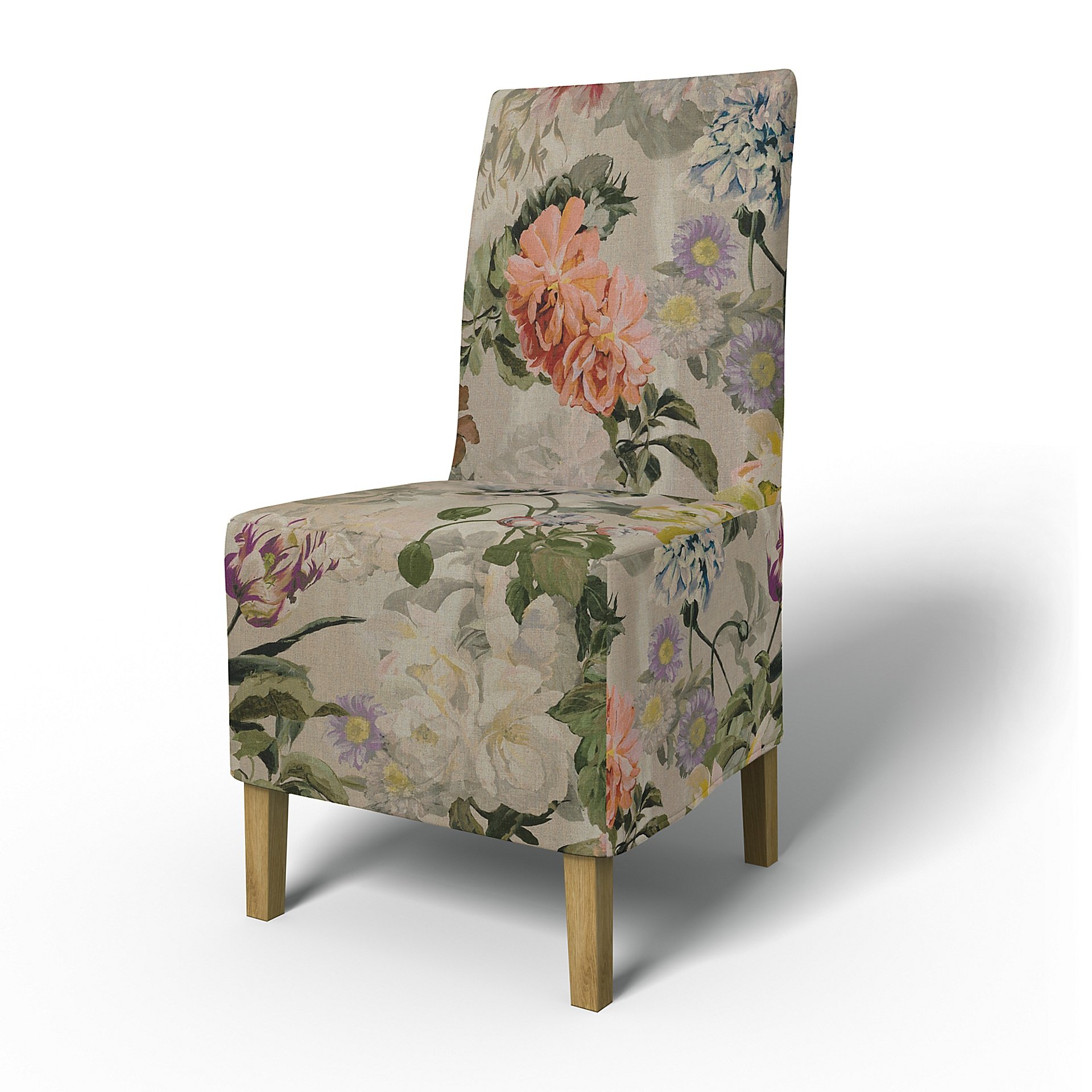 IKEA - Henriksdal Dining Chair Cover Medium skirt (Standard model), Delft Flower - Tuberose, Linen -