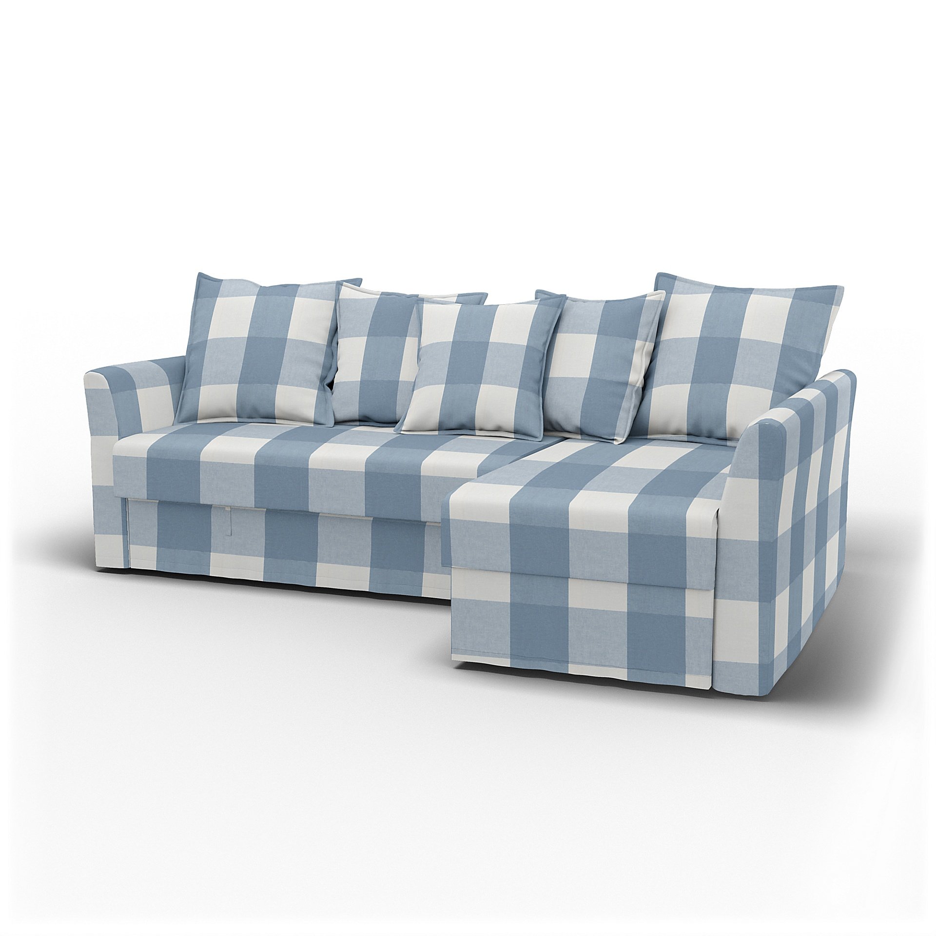 IKEA - Holmsund Sofabed with Chaiselongue, Sky Blue, Linen - Bemz