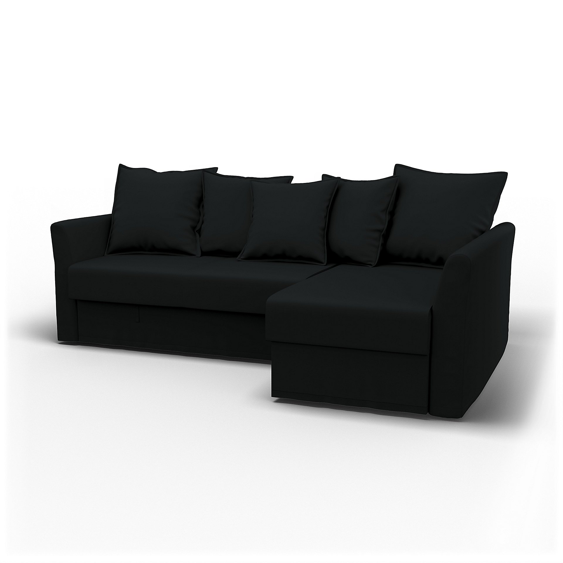 IKEA - Holmsund Sofabed with Chaiselongue, Jet Black, Cotton - Bemz