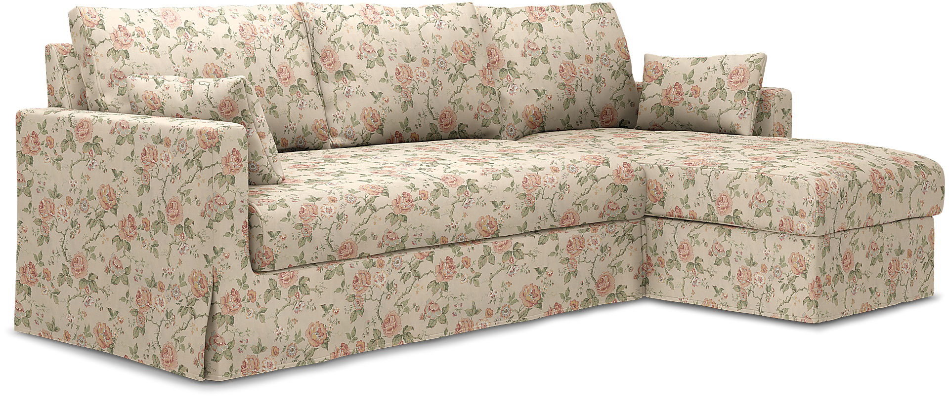 IKEA - Hyltarp 3-seater sofa with chaise longue, right, Rosenträd Light, BEMZ x BORÅSTAPETER COLLECTION - Bemz