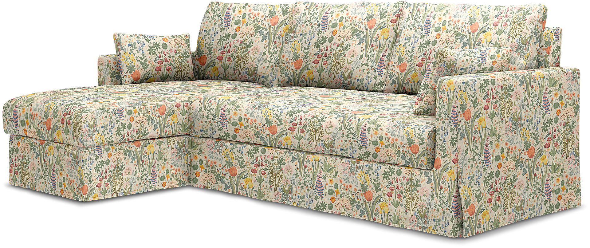 IKEA - Hyltarp 3-seater sofa with chaise longue, left, Blomsterhav Light, BEMZ x BORÅSTAPETER COLLECTION - Bemz