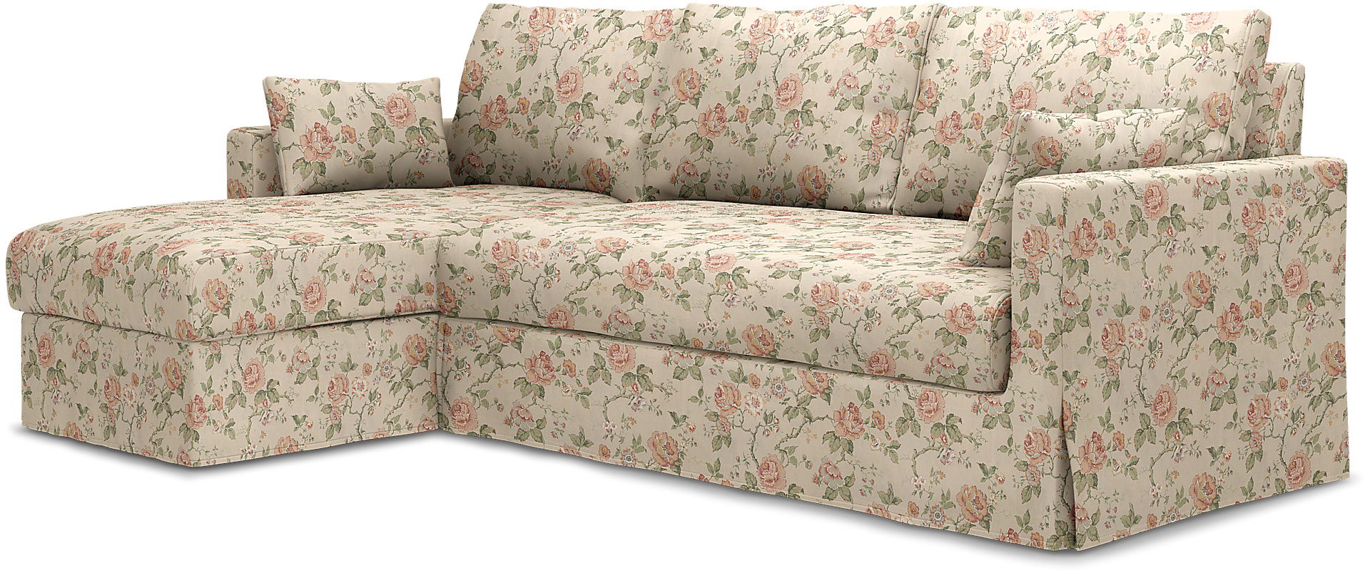 IKEA - Hyltarp 3-seater sofa with chaise longue, left, Rosenträd Light, BEMZ x BORÅSTAPETER COLLECTION - Bemz