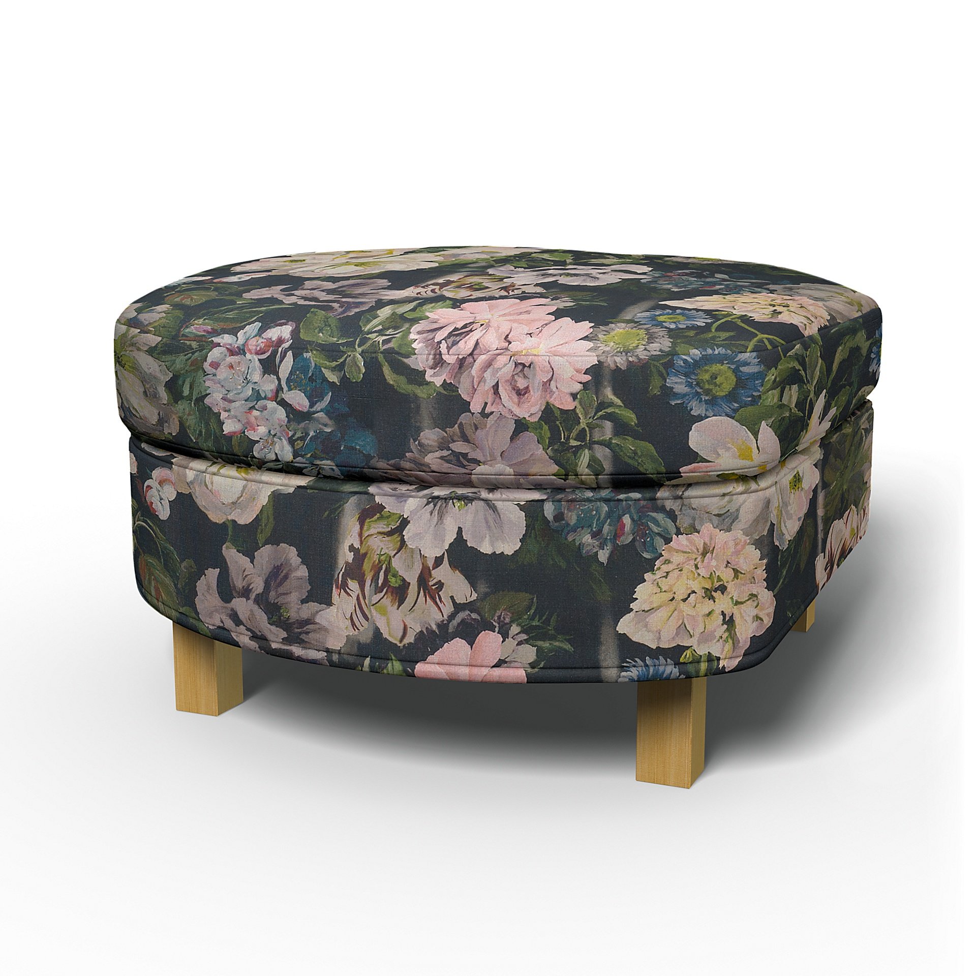 IKEA - Karlanda Footstool Cover, Delft Flower - Graphite, Linen - Bemz