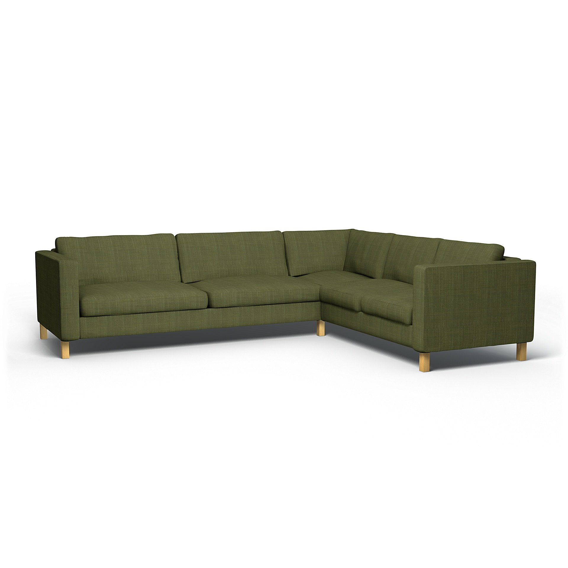 IKEA - Karlstad Corner Sofa Cover (3+2), Moss Green, Boucle & Texture - Bemz