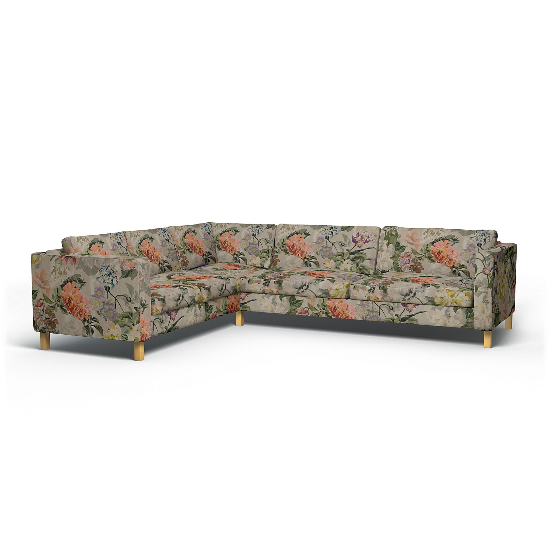IKEA - Karlstad Corner Sofa Cover (2+3), Delft Flower - Tuberose, Linen - Bemz