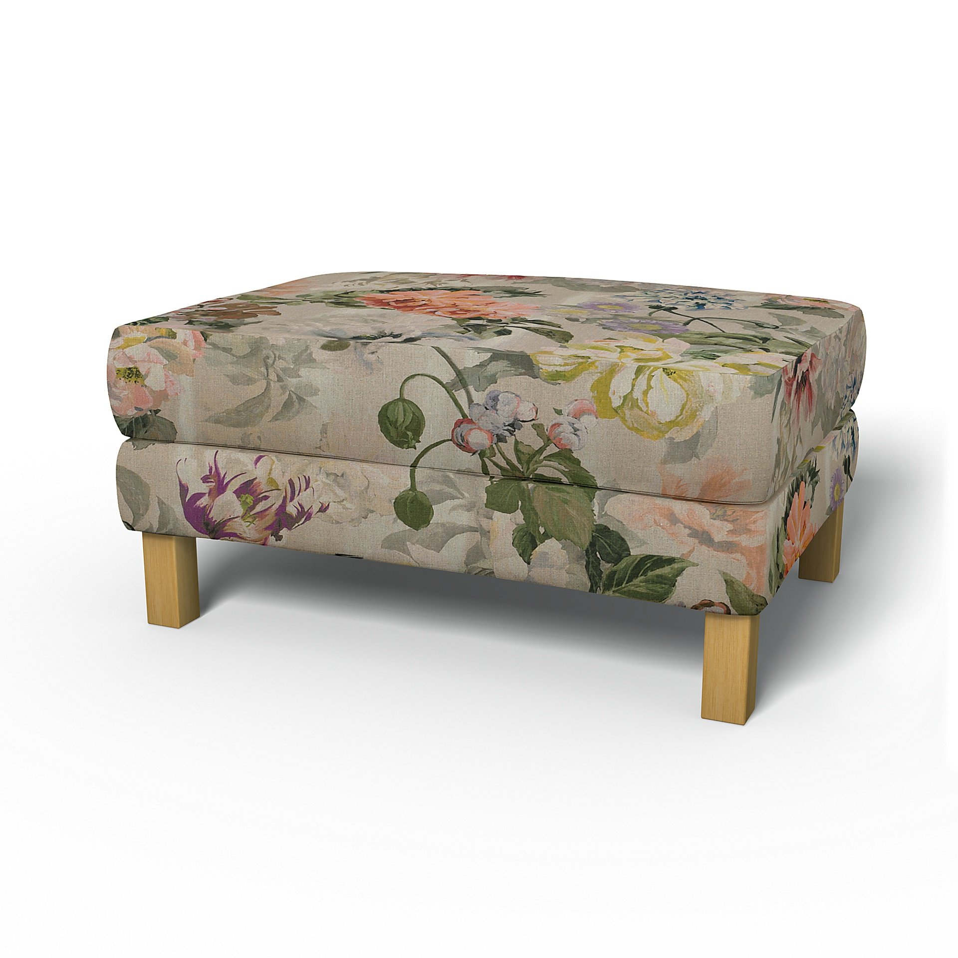 IKEA - Karlstad Footstool Cover, Delft Flower - Tuberose, Linen - Bemz