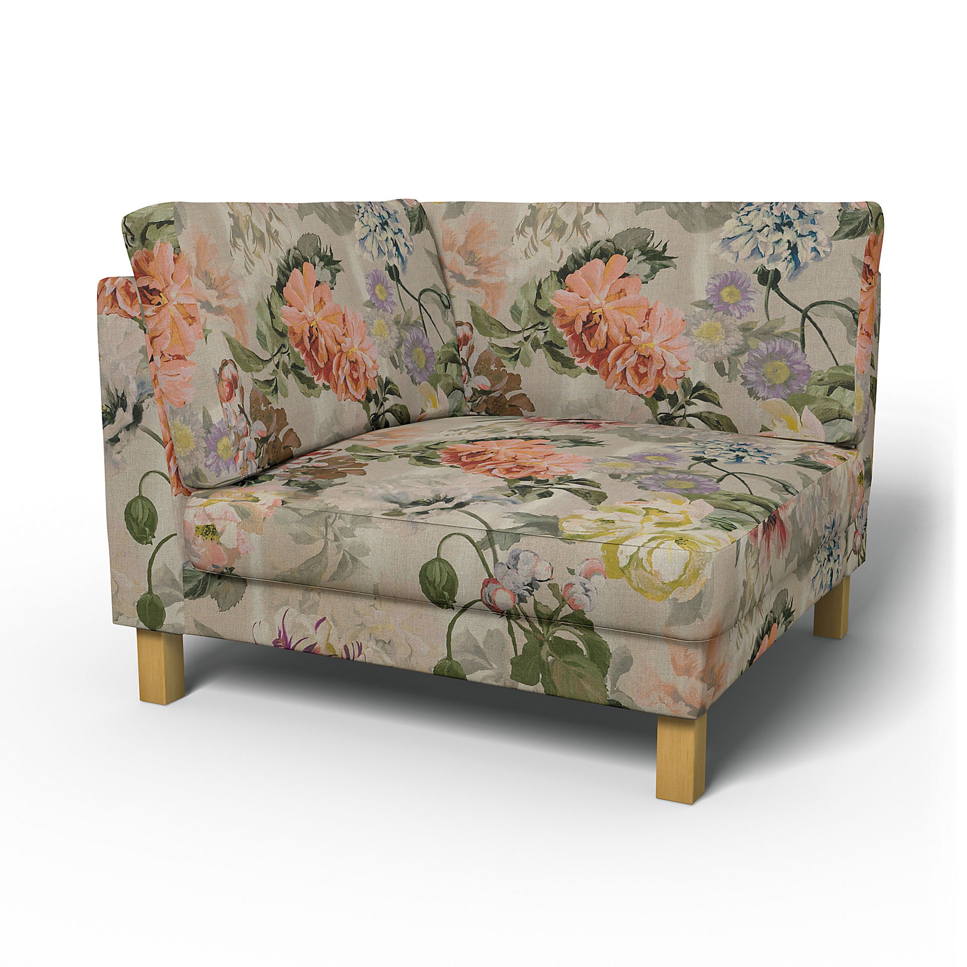 IKEA - Karlstad Corner Module Add-on Unit Cover, Delft Flower - Tuberose, Linen - Bemz