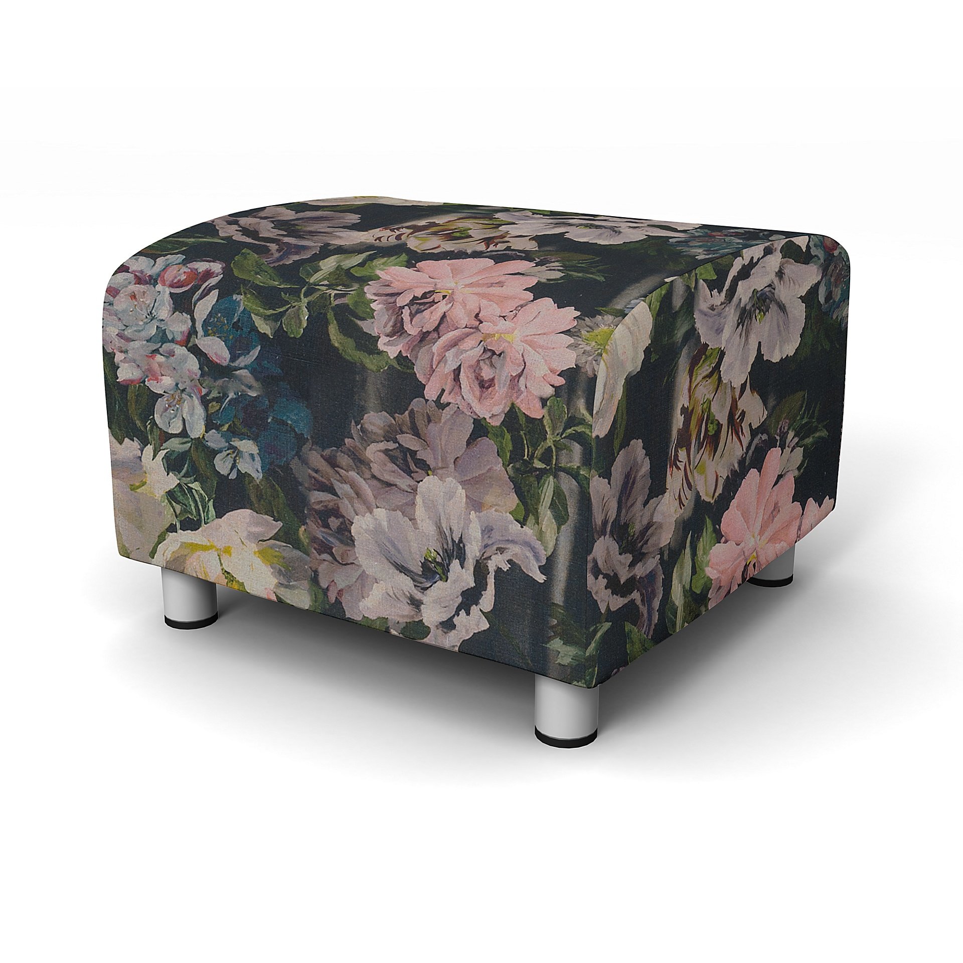 IKEA - Klippan Footstool Cover, Delft Flower - Graphite, Linen - Bemz