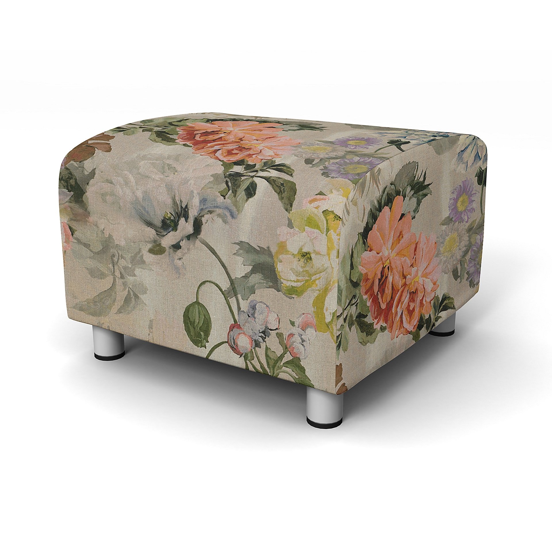 IKEA - Klippan Footstool Cover, Delft Flower - Tuberose, Linen - Bemz