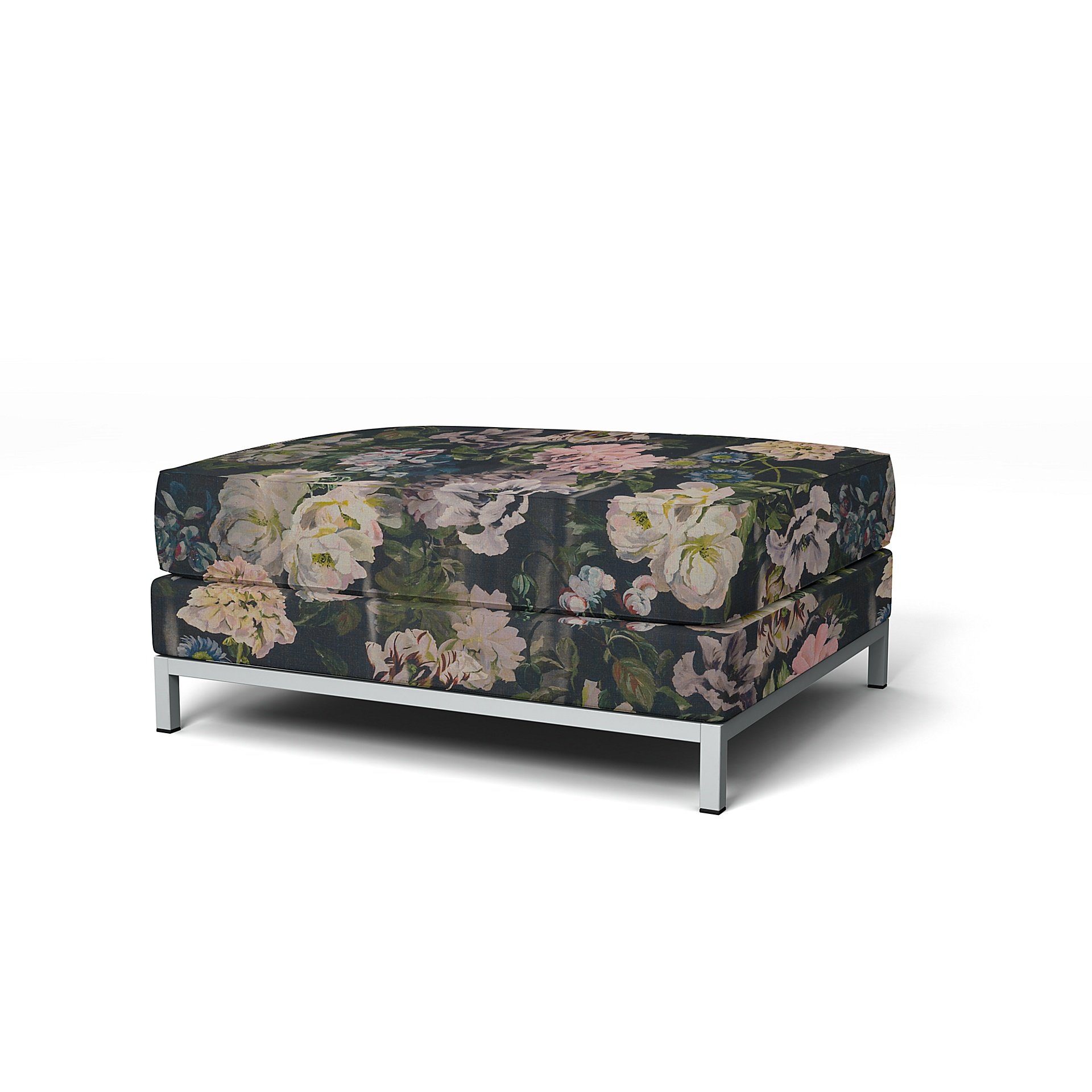 IKEA - Kramfors Footstool Cover, Delft Flower - Graphite, Linen - Bemz