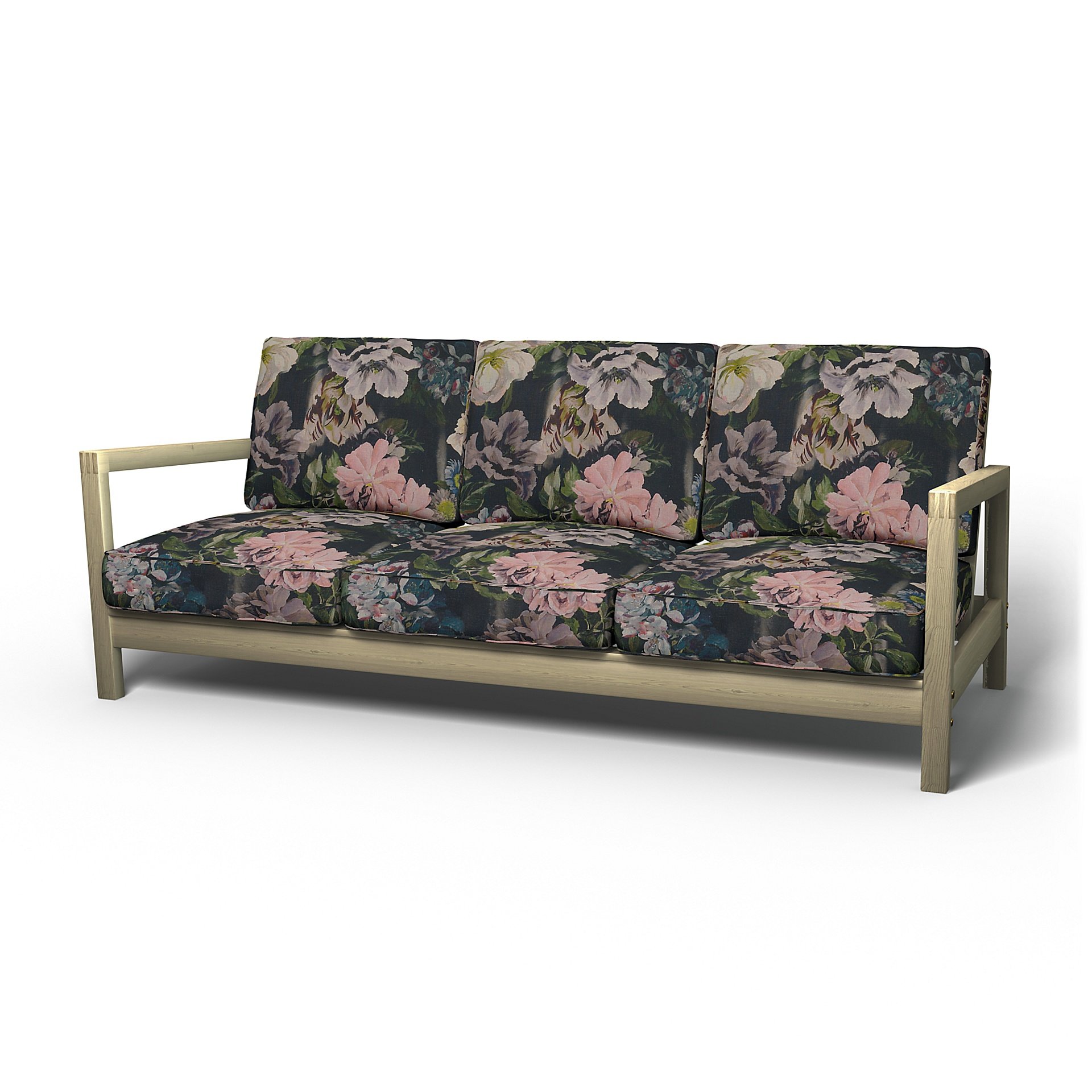 IKEA - Lillberg 3 Seater Sofa Cover, Delft Flower - Graphite, Linen - Bemz
