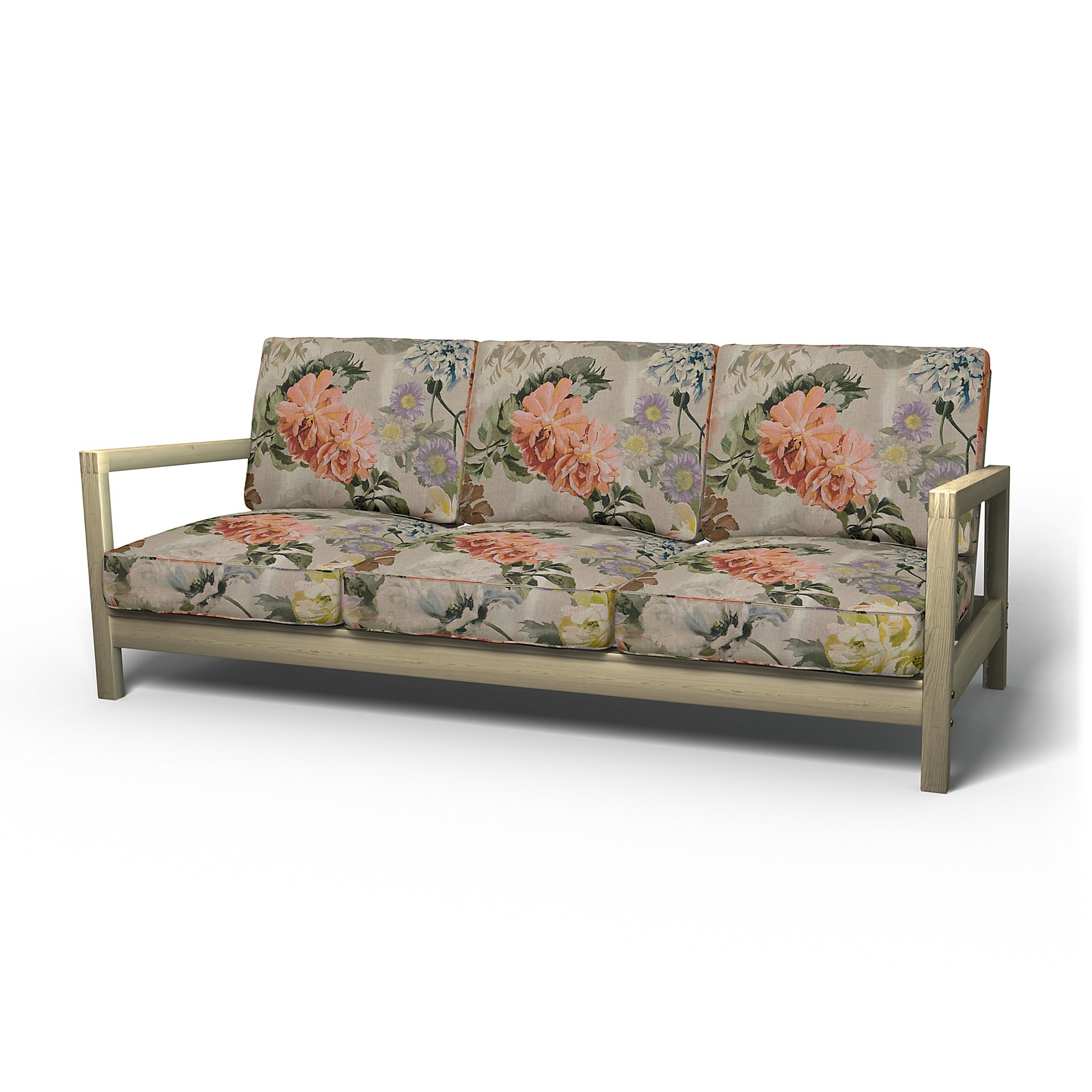 IKEA - Lillberg 3 Seater Sofa Cover, Delft Flower - Tuberose, Linen - Bemz