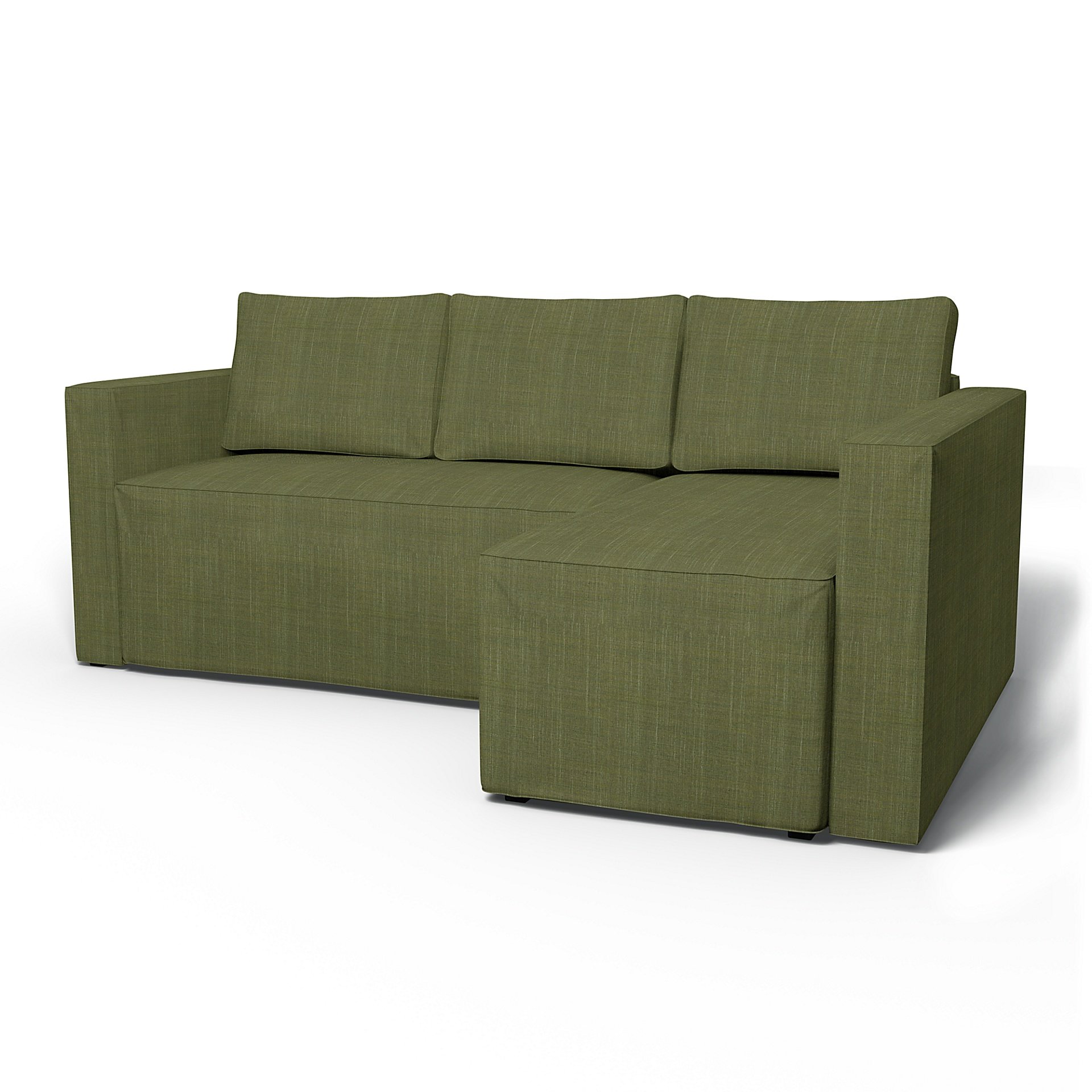 IKEA - Manstad Sofa Bed with Right Chaise Cover, Moss Green, Boucle & Texture - Bemz