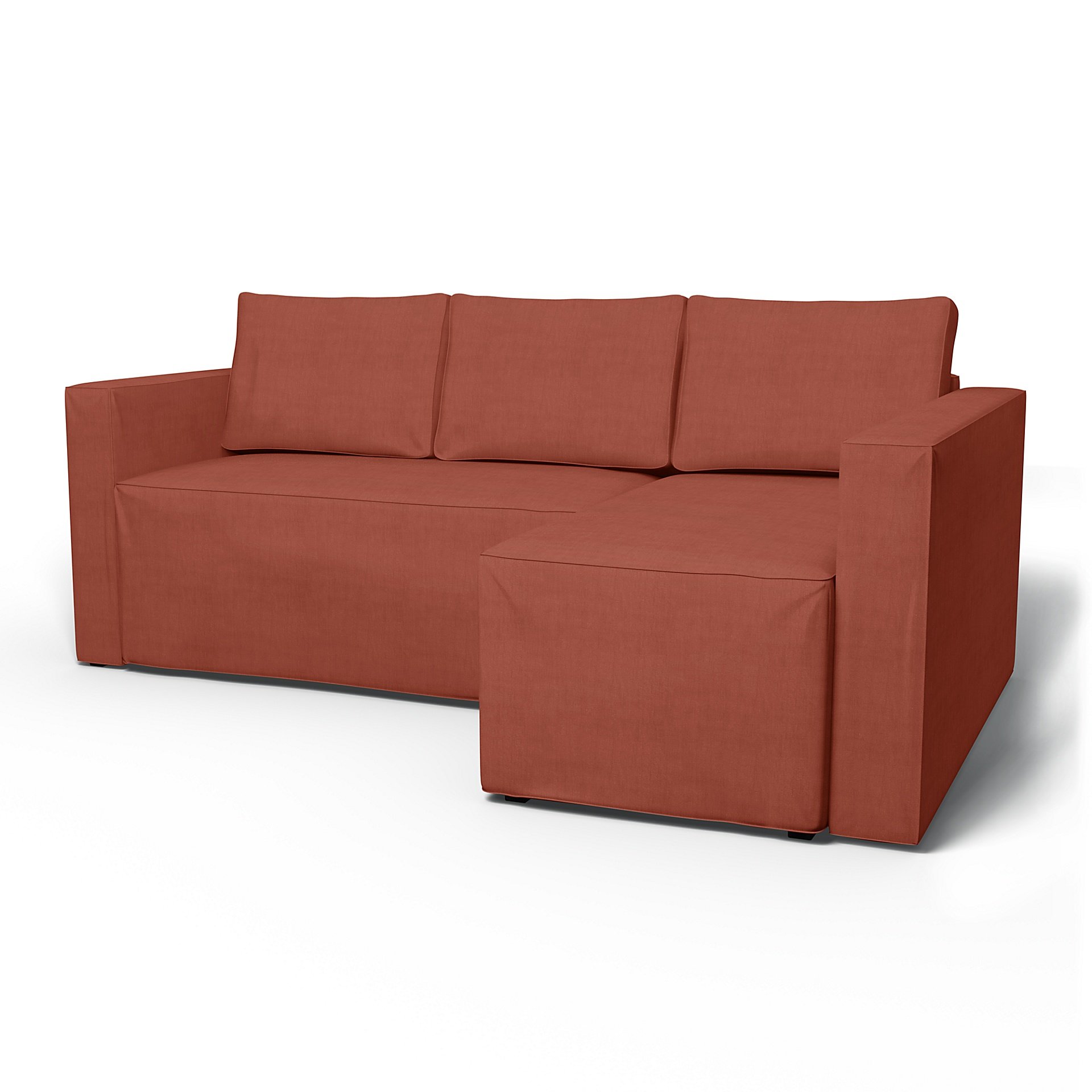 IKEA - Manstad Sofa Bed with Right Chaise Cover, Terracotta, Linen - Bemz